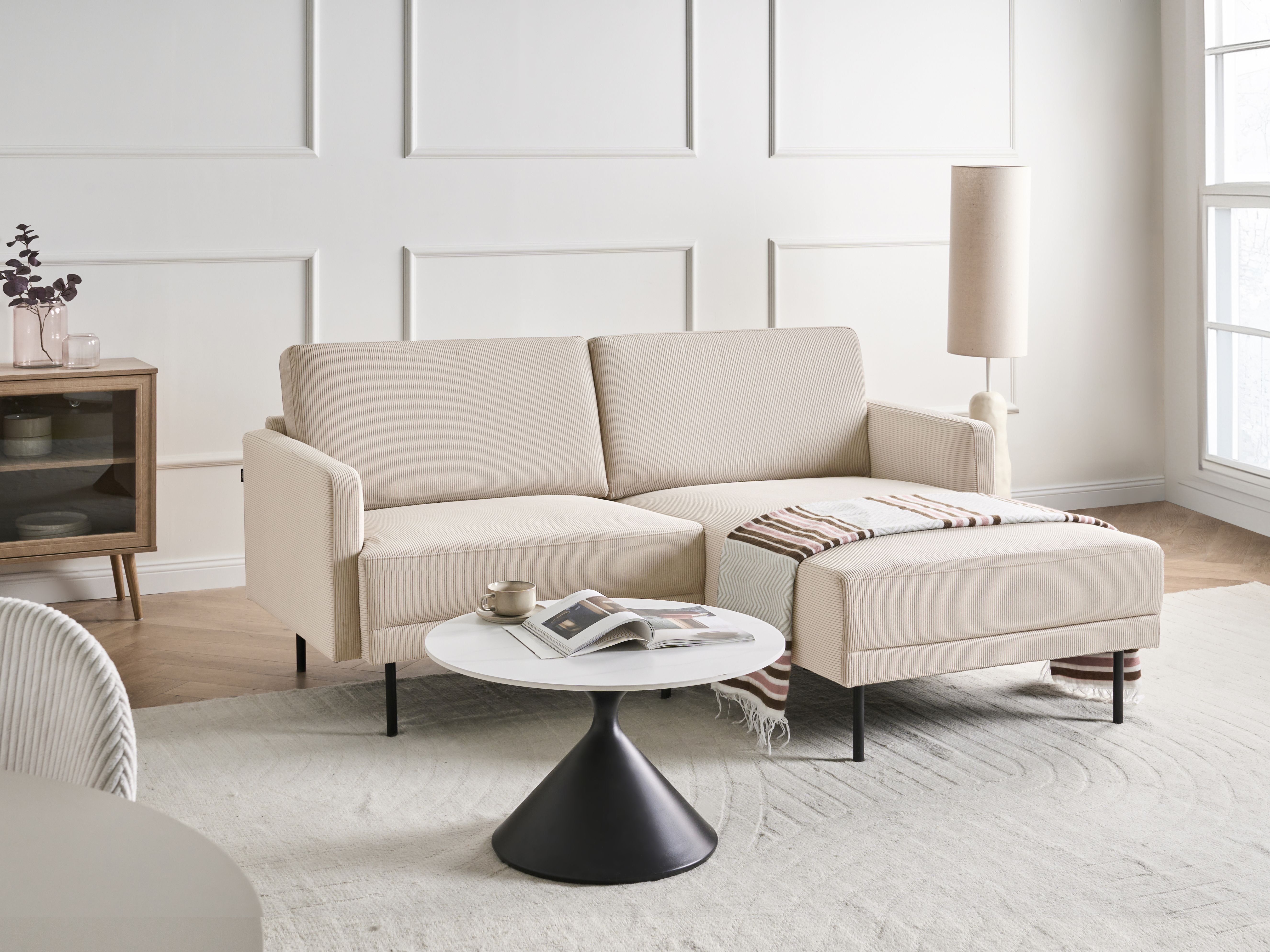 Corner Sofa 2 Seater BREDA Corduroy Beige Left Hand