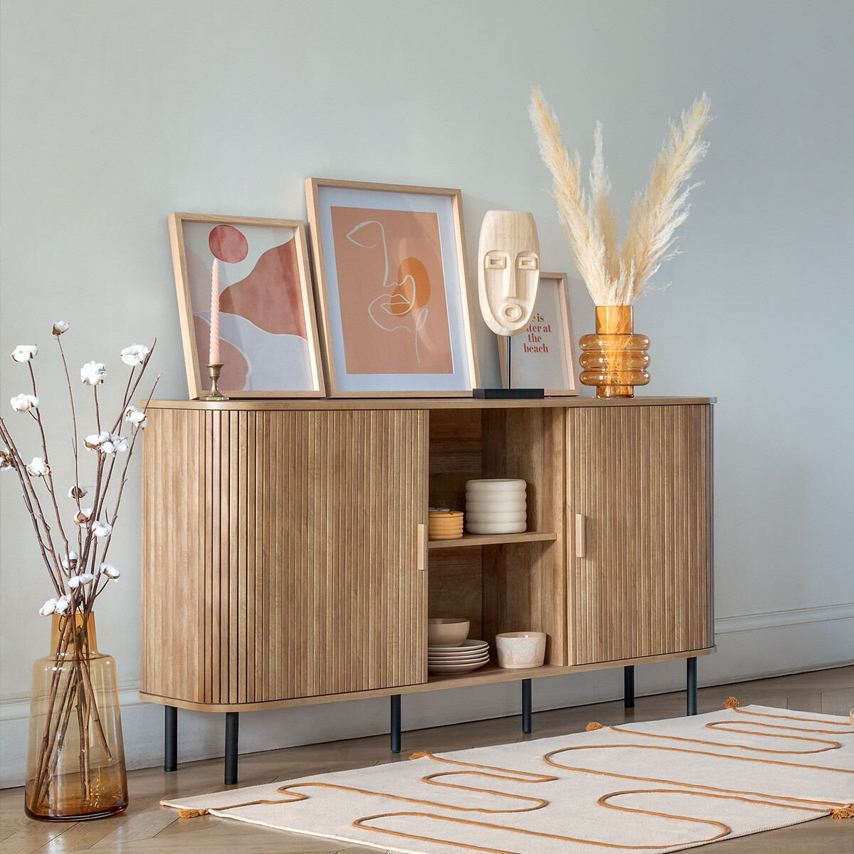 3 dried flowers "Natural Pampa" Mustard yellow, H.110 cm