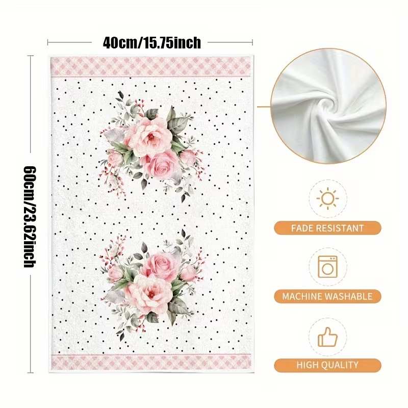Polyester Floral Pattern Quick-Dry Woven Tea Towel Hand Towel Kitchen Towel