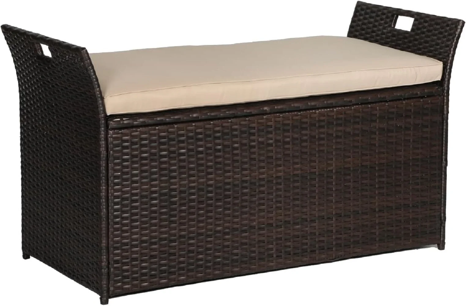 SOLAURA 90 Gallon Patio Wicker Storage Bench w/Cushion, Outdoor Rattan Deck Storage Box w/Handles & Hydraulics, Gray - Image 10