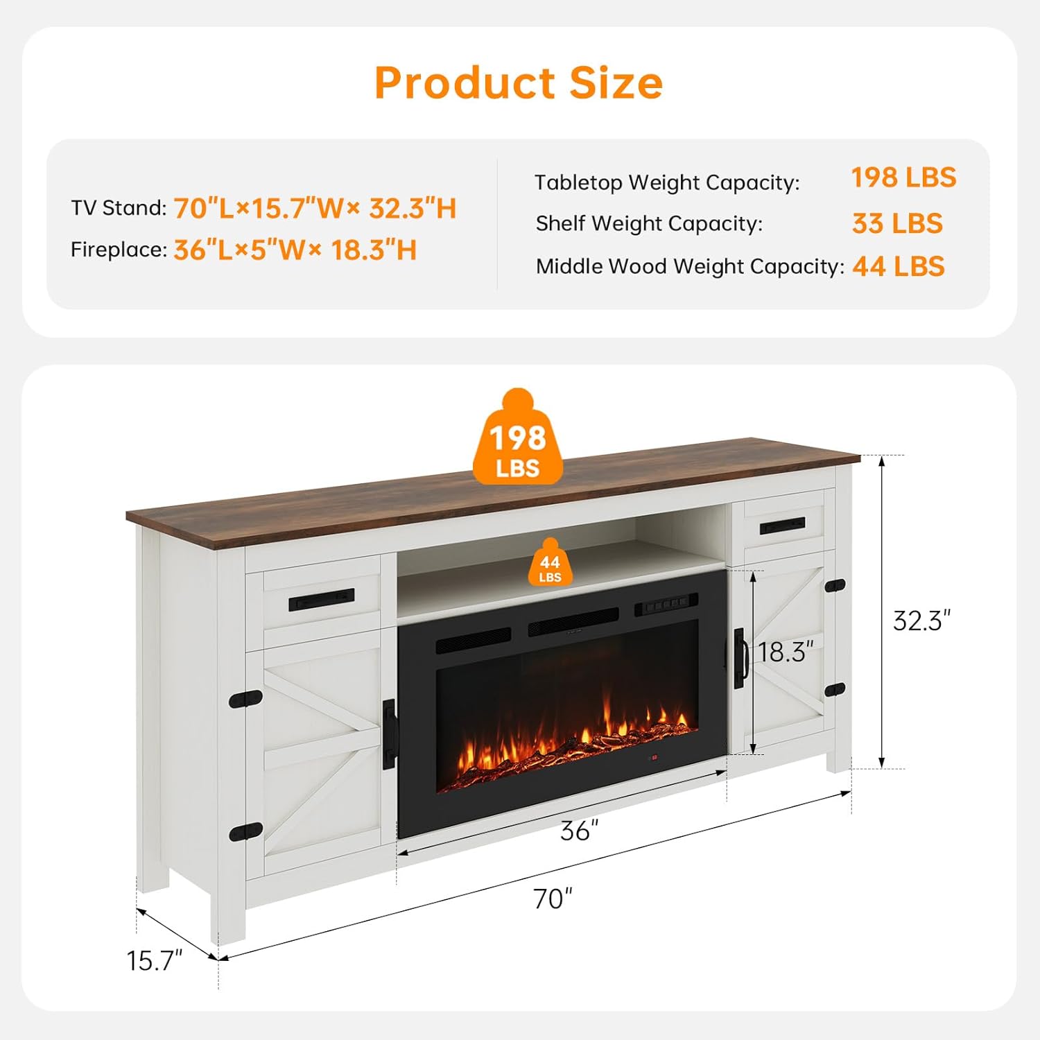 Fireplace TV Stand, 70