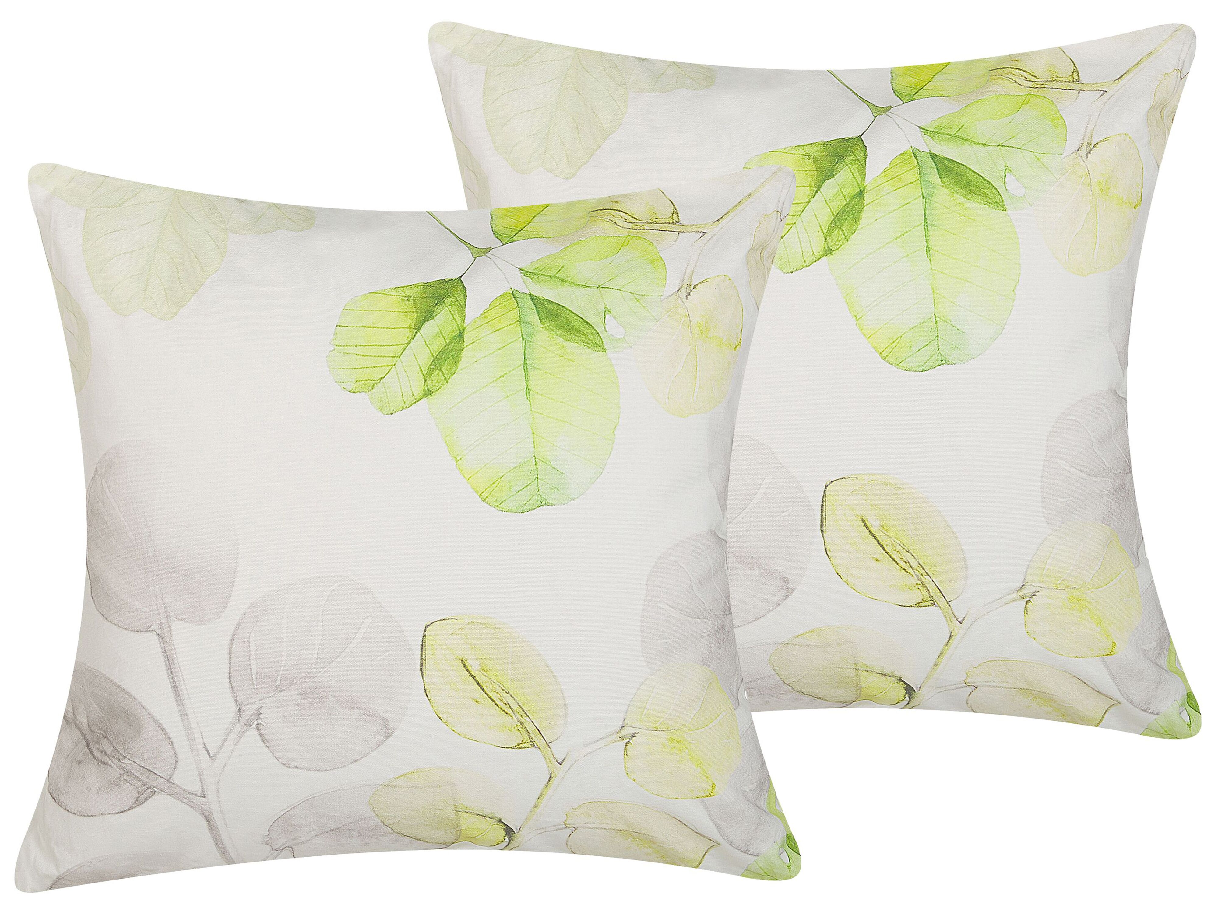 Set of 2 Decorative Cushions PEPEROMIA Cotton 45 x 45 cm White Plant Pattern