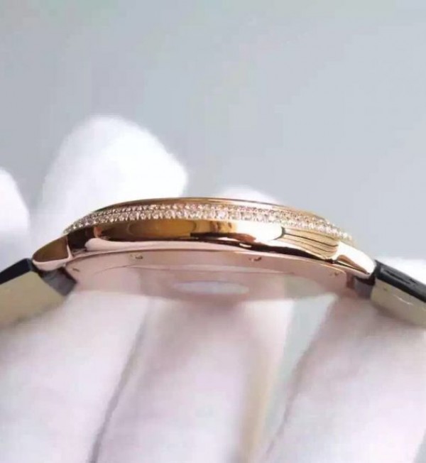 Replica Cartier Ballon Bleu 40mm RG Diamonds Bezel Black Dial Leather Strap MIYOTA9015 - Top club