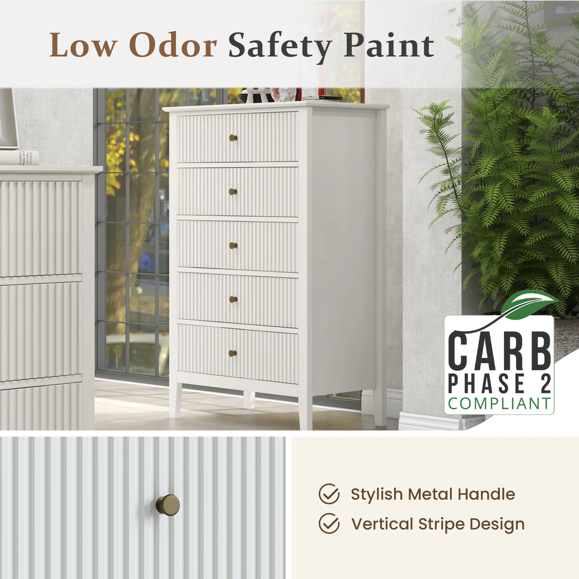 May Color Large White 3 Drawer Dresser Set of 2 with Fluted Panel, Modern Chest of Drawers with Silent Slide Drawers, Wood Accent Nightstand with Storage for Bedroom Living Room, Hallway - Image 43