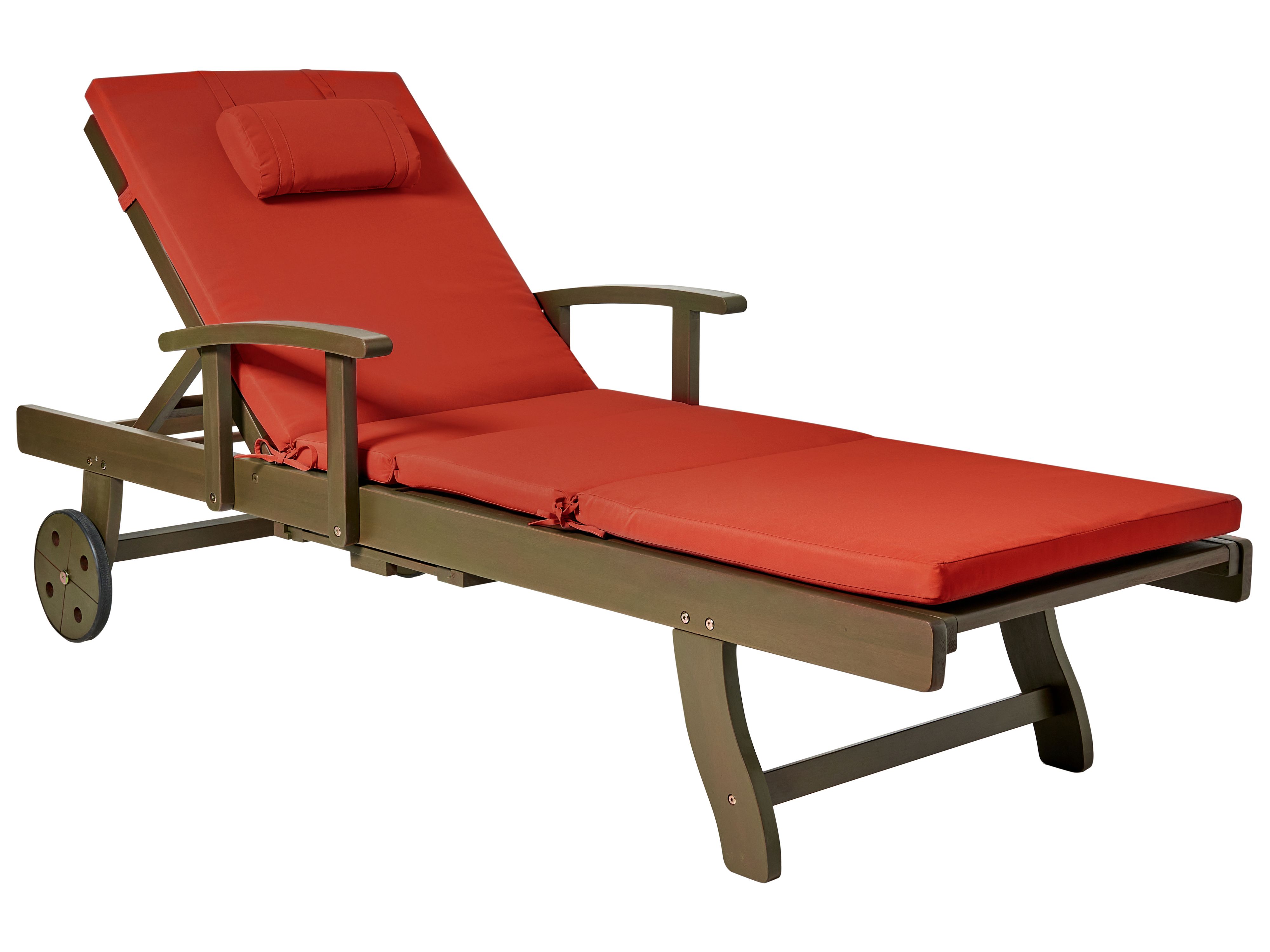 Sun Lounger with Cushion AMANTEA PREMIUM II Acacia Wood Red