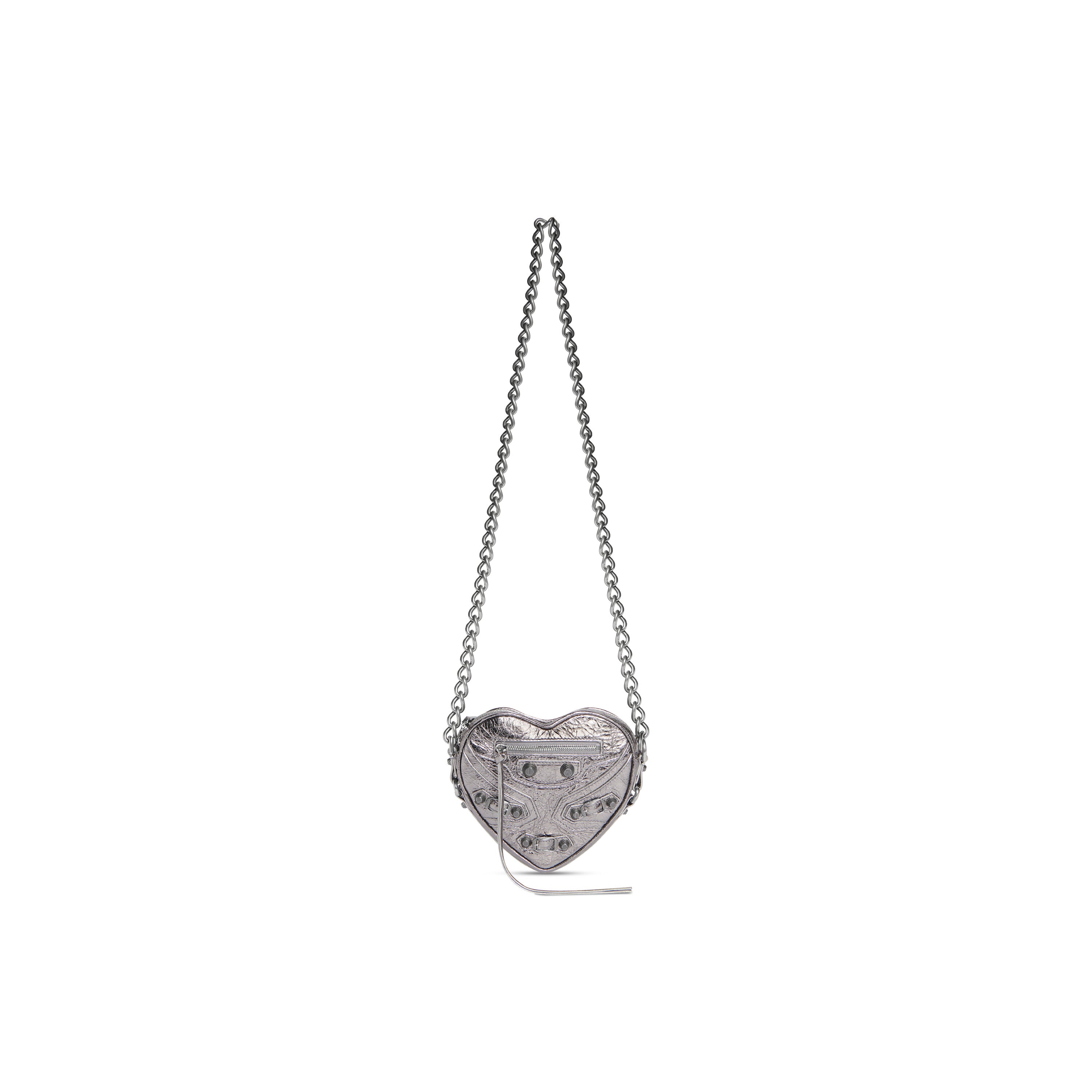 WOMEN'S LE CAGOLE HEART MINI BAG METALLIZED IN SILVER - Replicaclubs