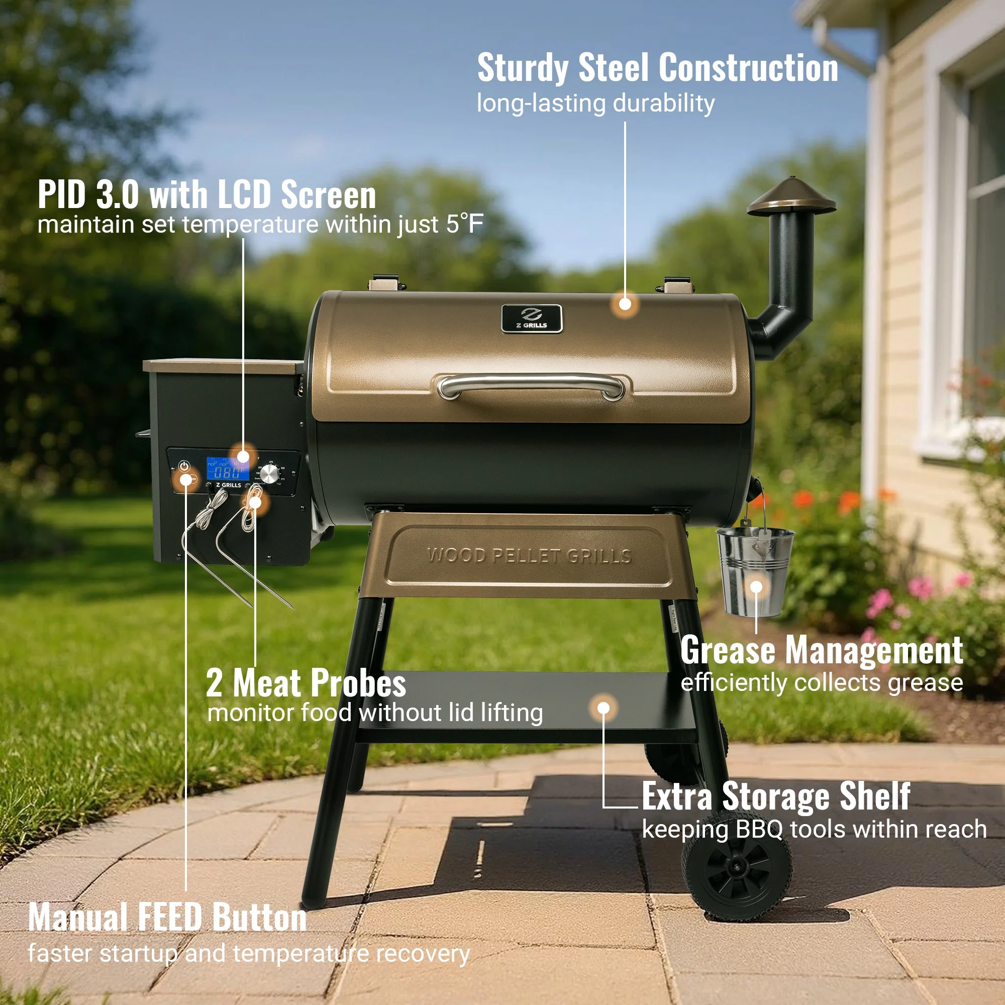 Z GRILLS Grill Elite ZPG-550B4 549 sq.in Wood Pellet Grill & Smoker, Latest PID 3.0 Controller, 2 Meat Probes, Auto Temperature Control, 8 in 1 BBQ- Bronze