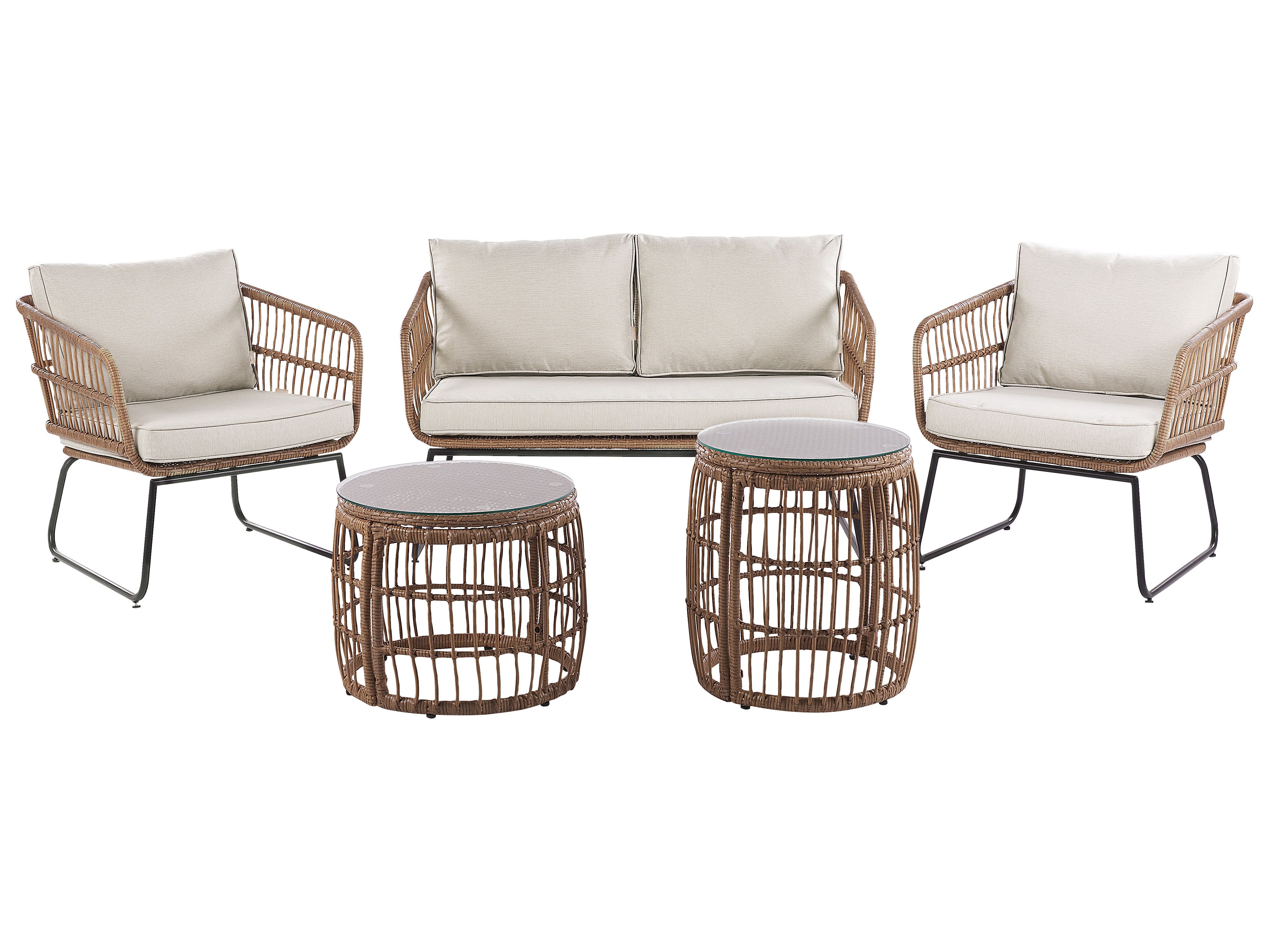 Garden Lounge Set with Table 4 Seater RAVELLO PE Rattan Natural