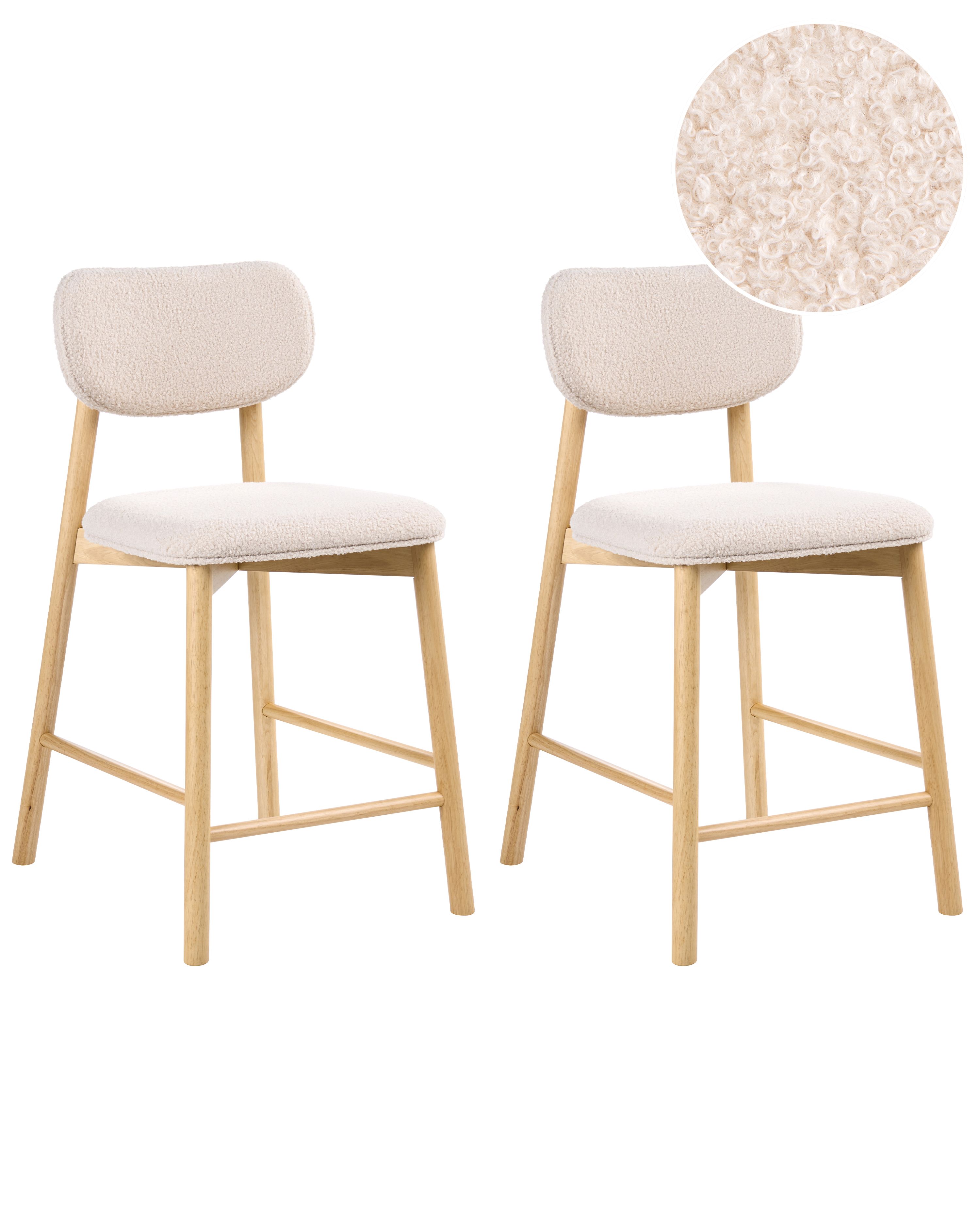 Set of 2 Bar Chairs MILLS Boucle Light Brown/ Beige