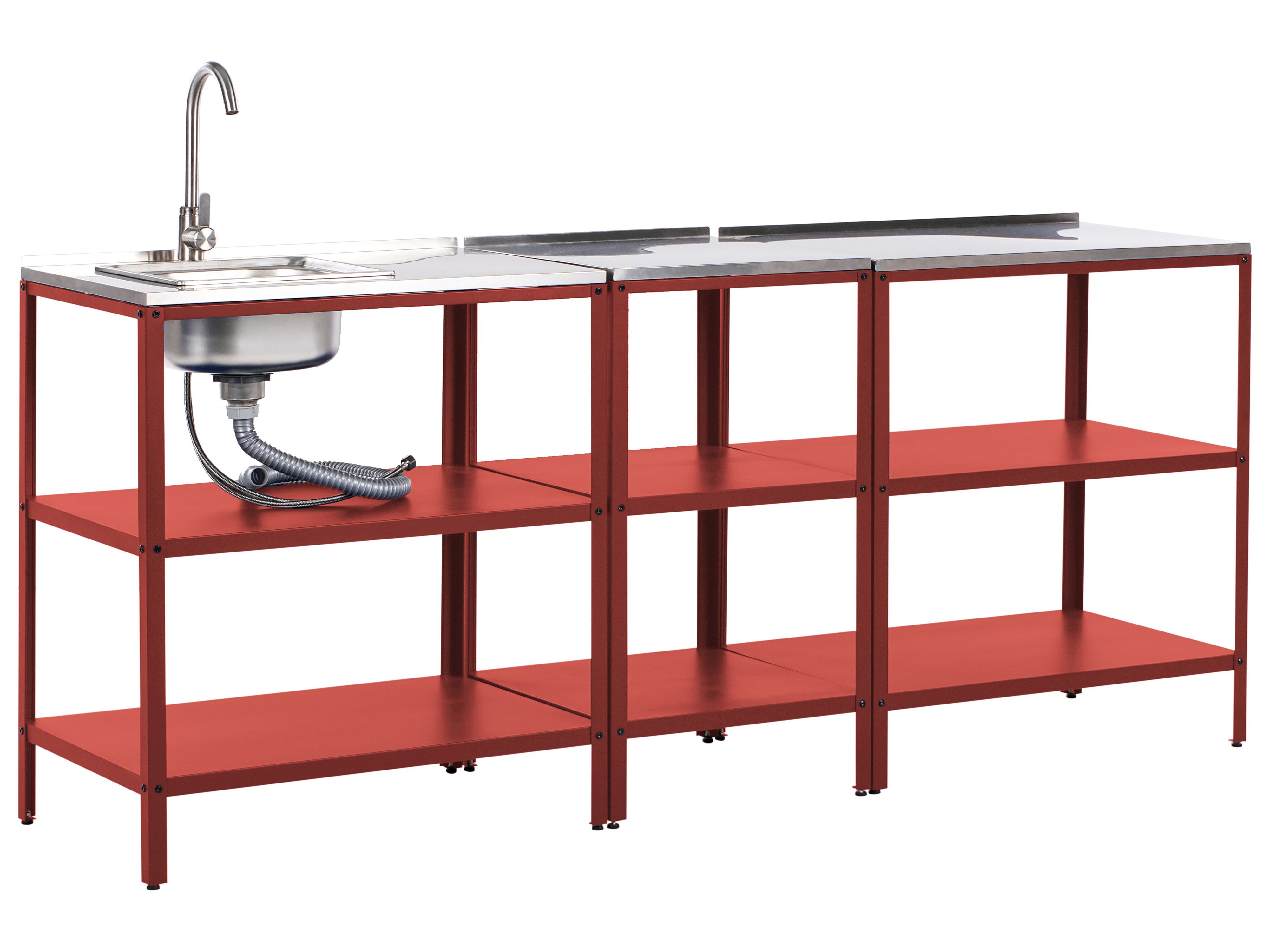 3 Piece Outdoor Kitchen Set with Sink VILAMA Metal Red