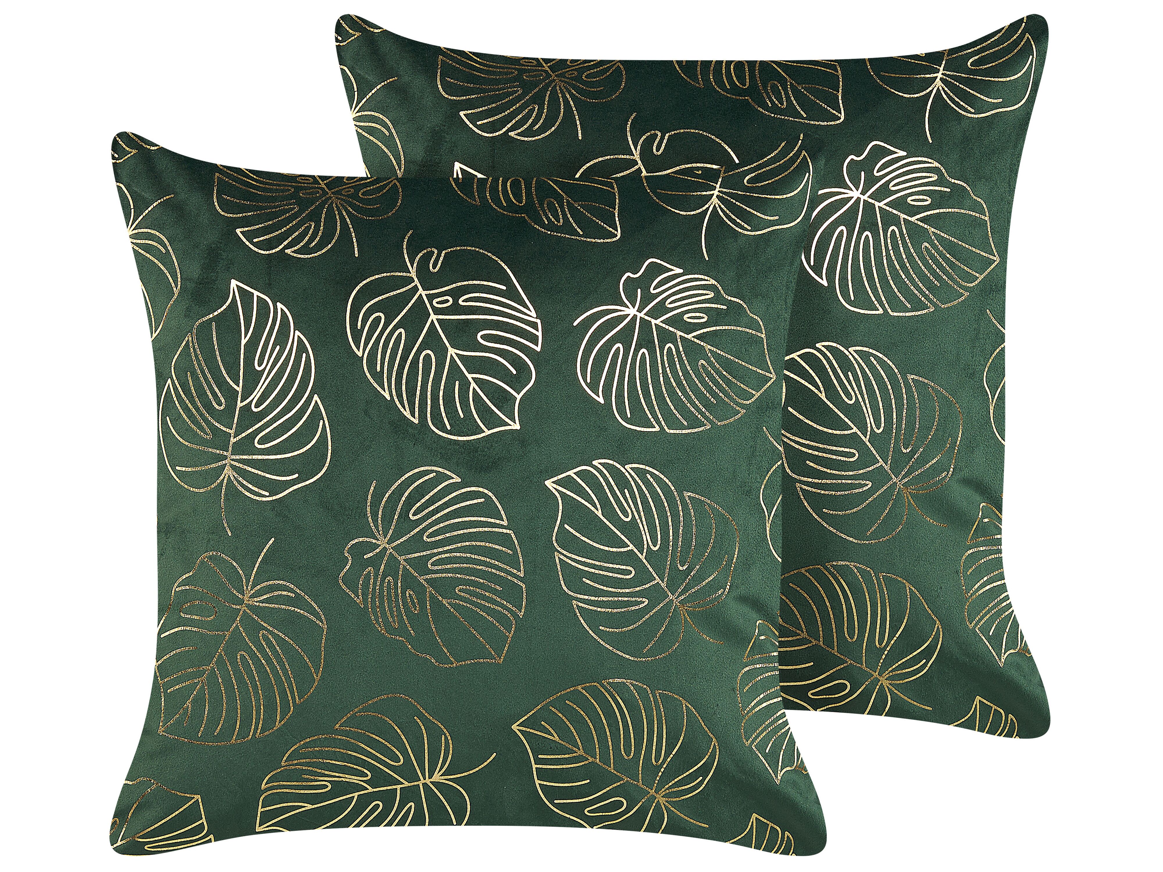 Set of 2 Decorative Cushions DELICIOSA Velvet 45 x 45 cm Dark Green Plant Pattern