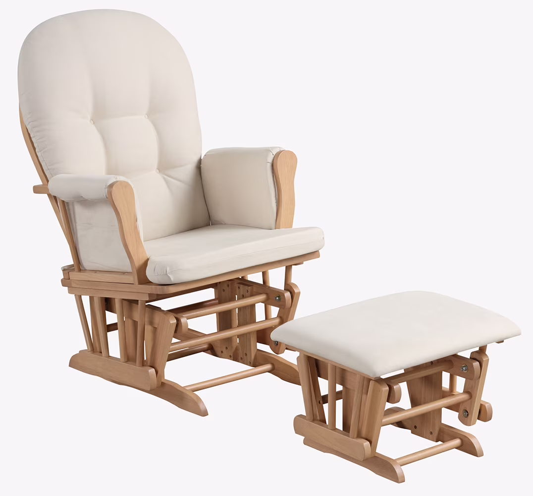 Angel Line Windsor Glider and Ottoman, Natural Finish with Gray Cushions - Image 31