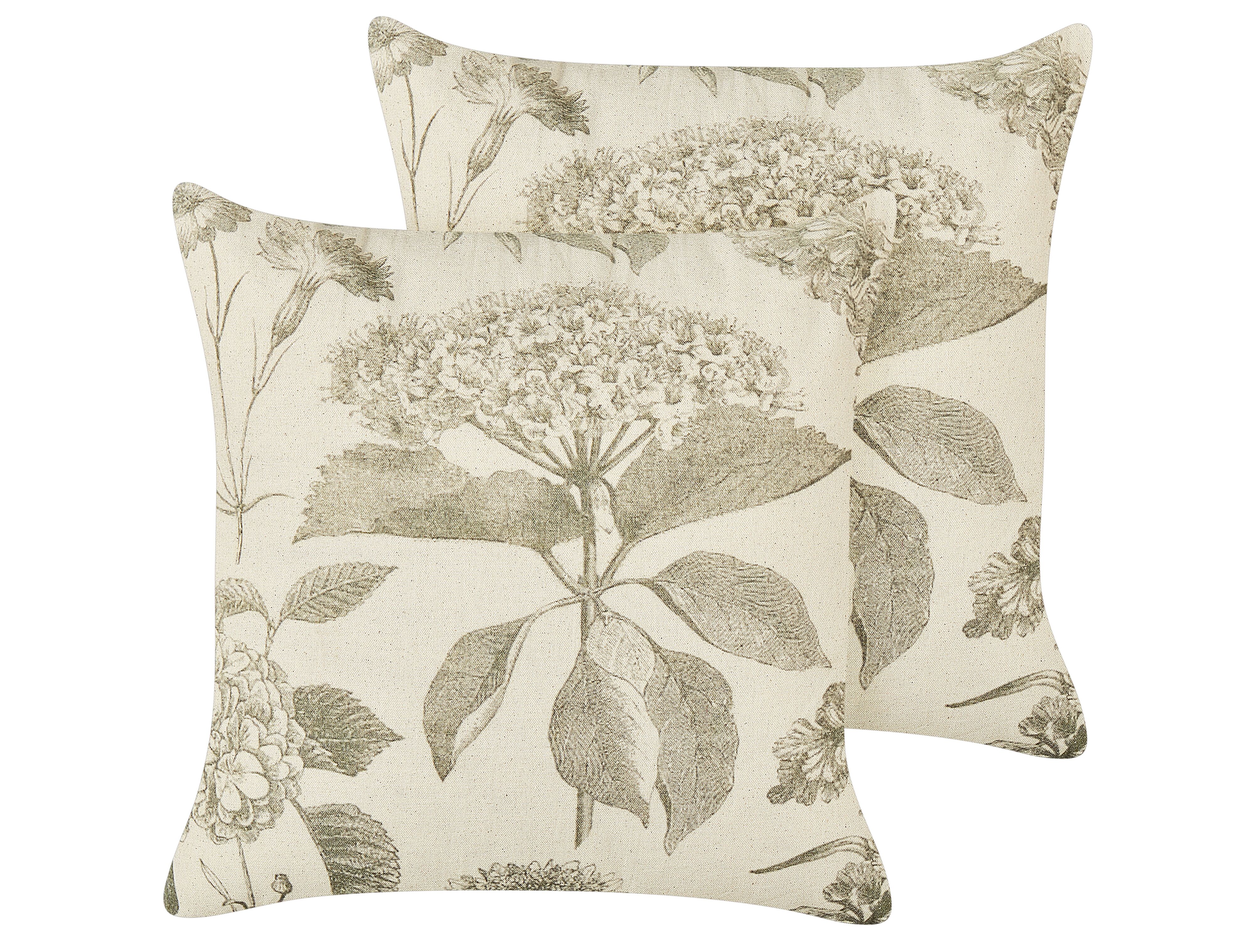 Set of 2 Decorative Cushions ROSEMARY Cotton 45 x 45 cm Olive Green Floral Pattern