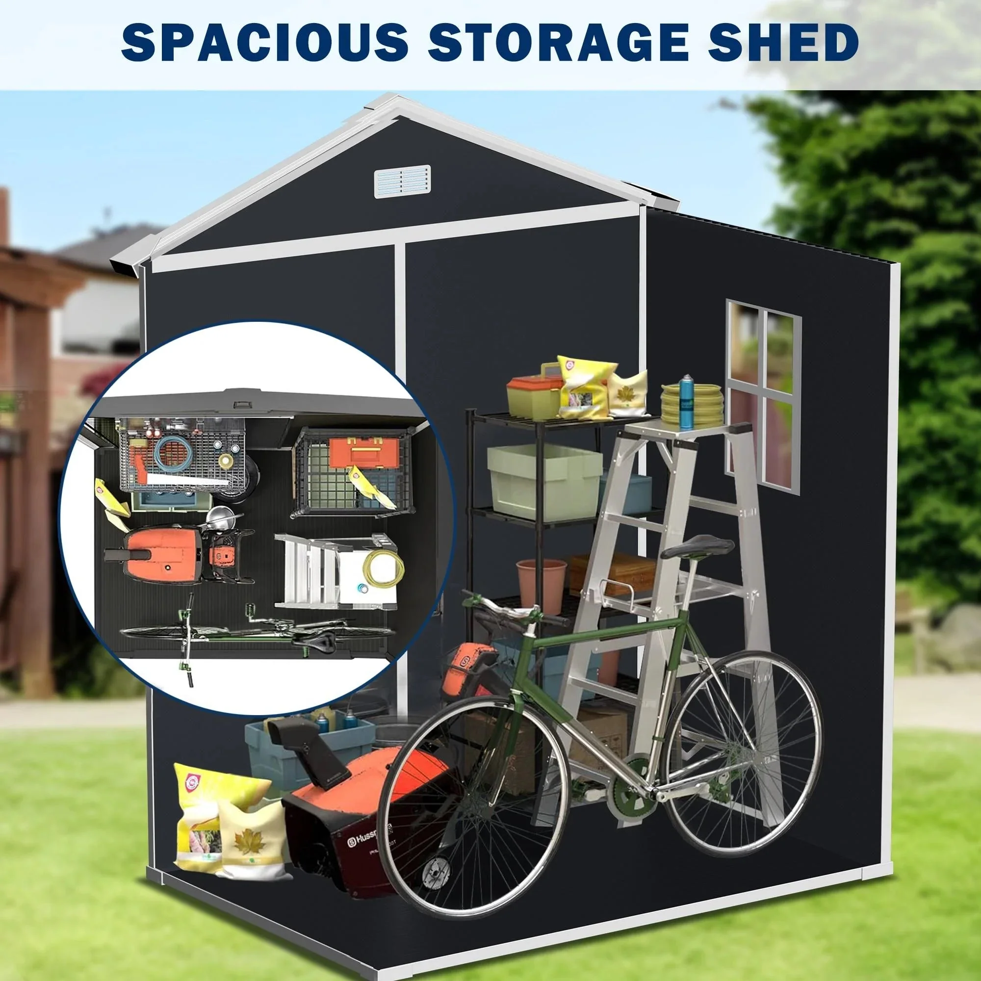 Seizeen Resin Outdoor Storage Shed With Floor, Light Gray, 82 in H - Image 52 Seizeen Resin Outdoor Storage Shed With Floor, Light Gray, 82 in H - Image 52