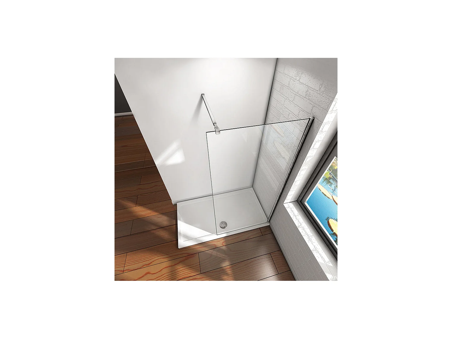 Paroi de douche fixe à l'italienne 90x200cm - 10mm verre trempé anticalcaire - Avec barre de fixation 73-120cm en carré