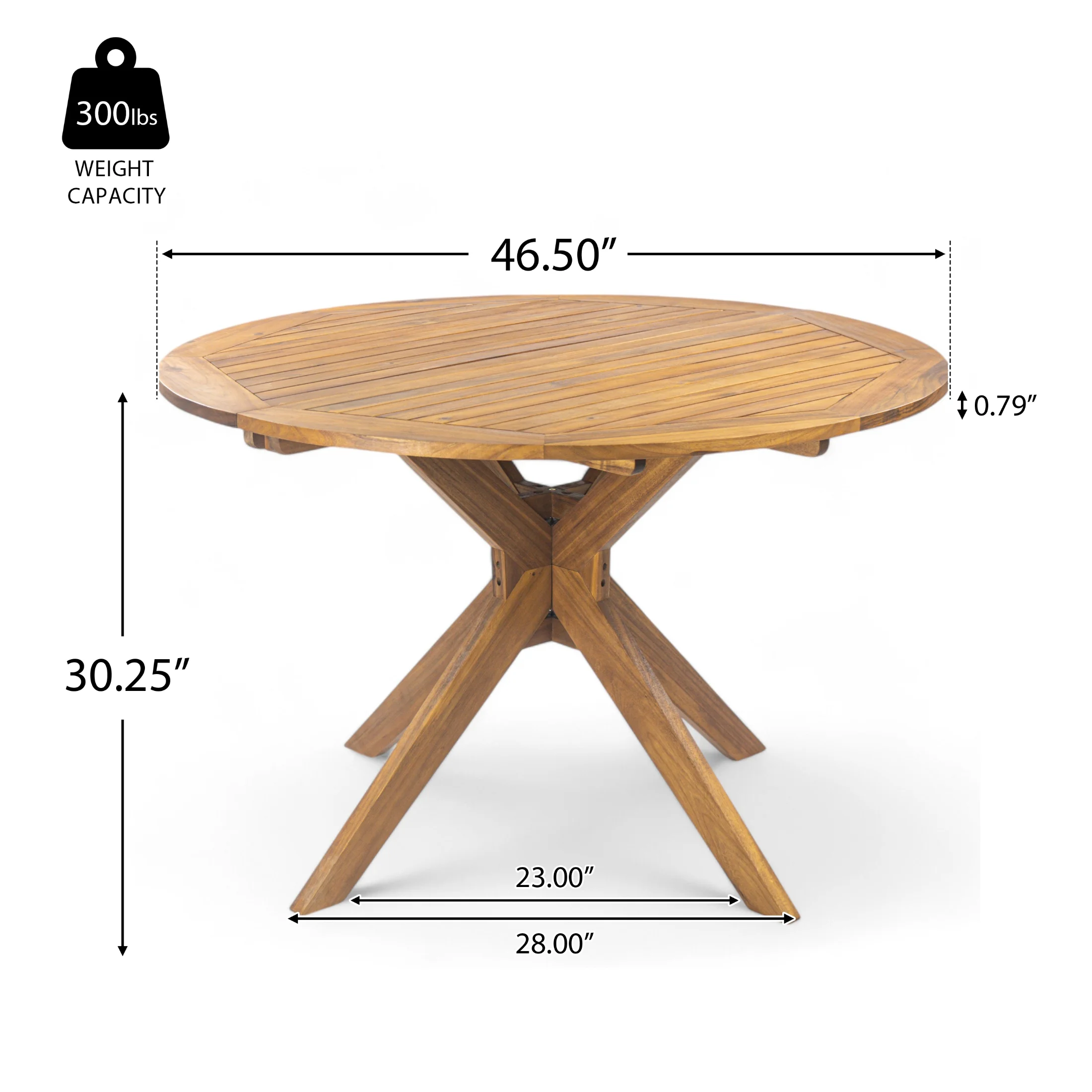 GDF Studio Brigitte Outdoor Round Acacia Wood Dining Table, Teak