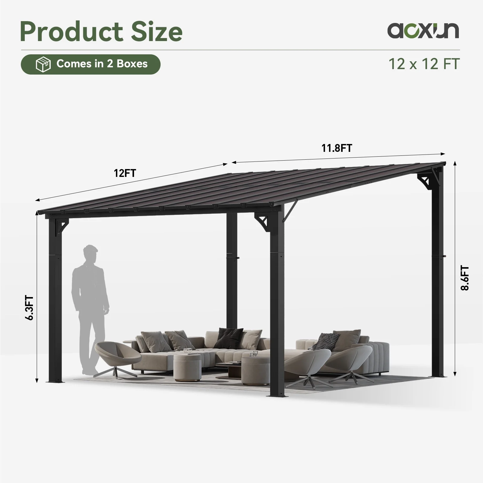 Aoxun 8' x 5' Gazebo for Patio, Gazebo Pergola with Sloped Roof, Grill Gazebo Large Wall-Mounted Heavy Duty Awnings, for Backyard, Deck, Patio - Image 40