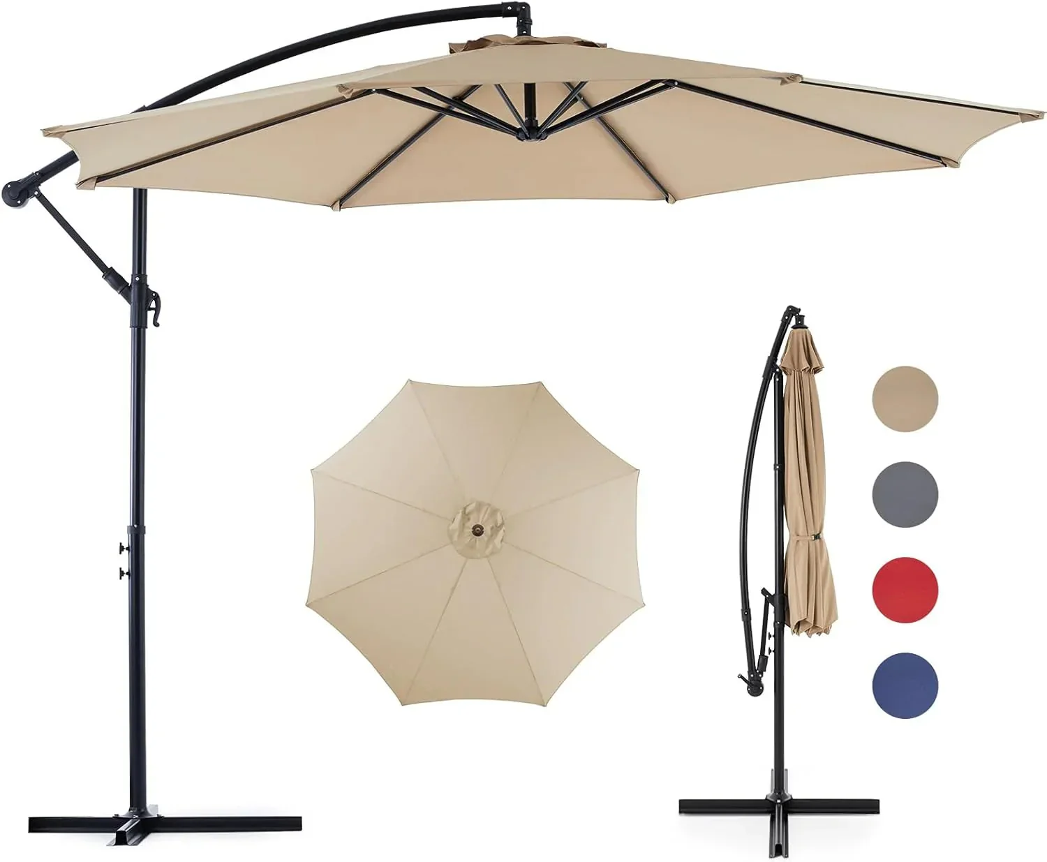 Sweetcrispy 9.8FT Offset Patio Umbrella With Easy Tilt Adjustment, 8 Ribs, Blue - Image 4 Sweetcrispy 9.8FT Offset Patio Umbrella With Easy Tilt Adjustment, 8 Ribs, Blue - Image 4