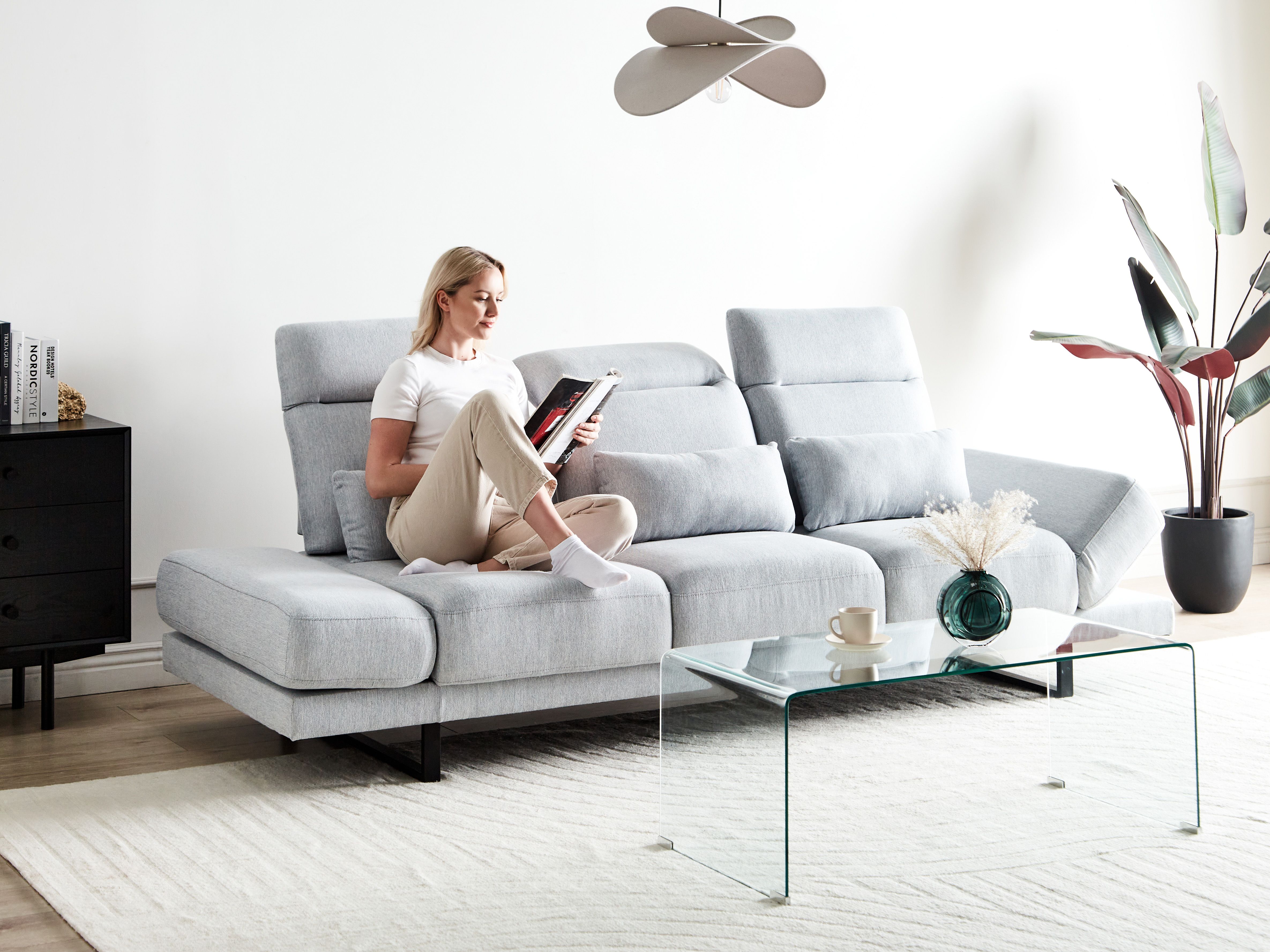 Sofa 3 Seater IKAST Fabric Light Grey