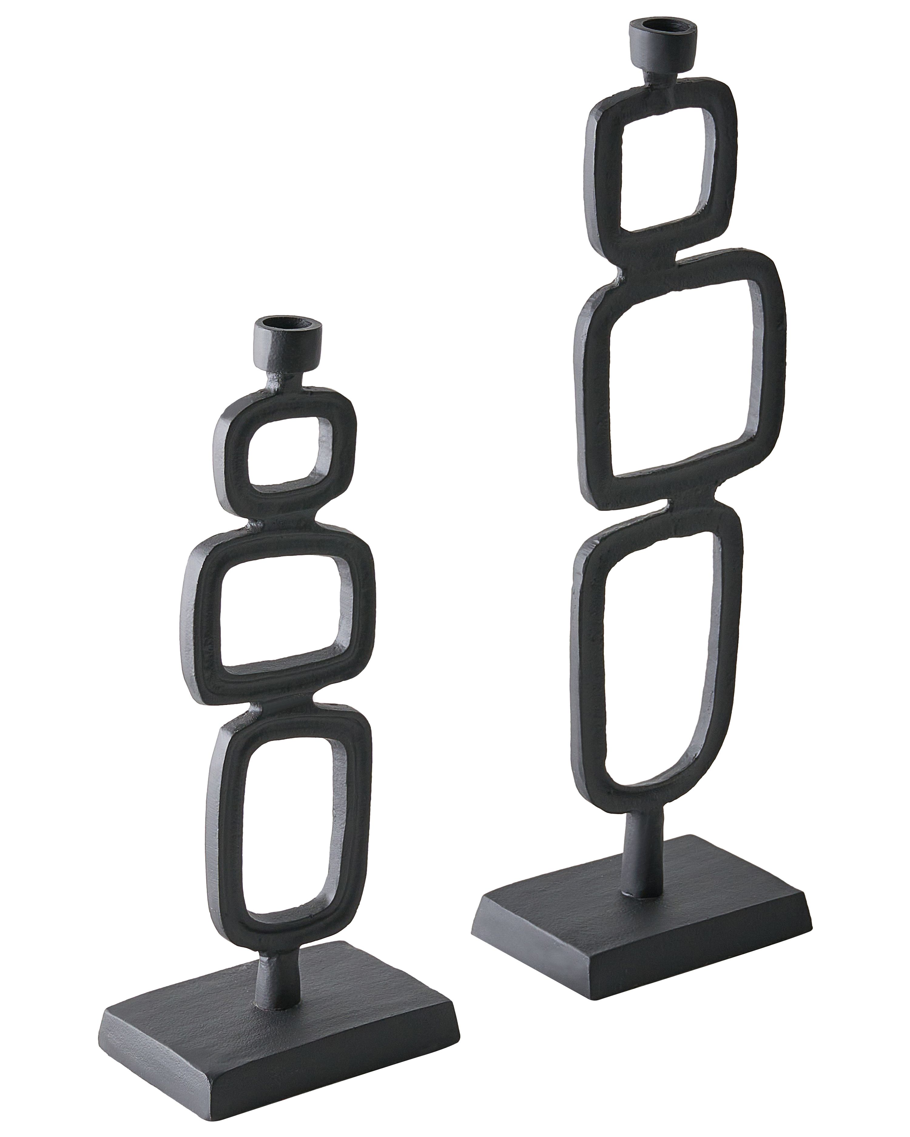 Set of 2 Candle Holders SIPANJE Metal 35/48 cm Black