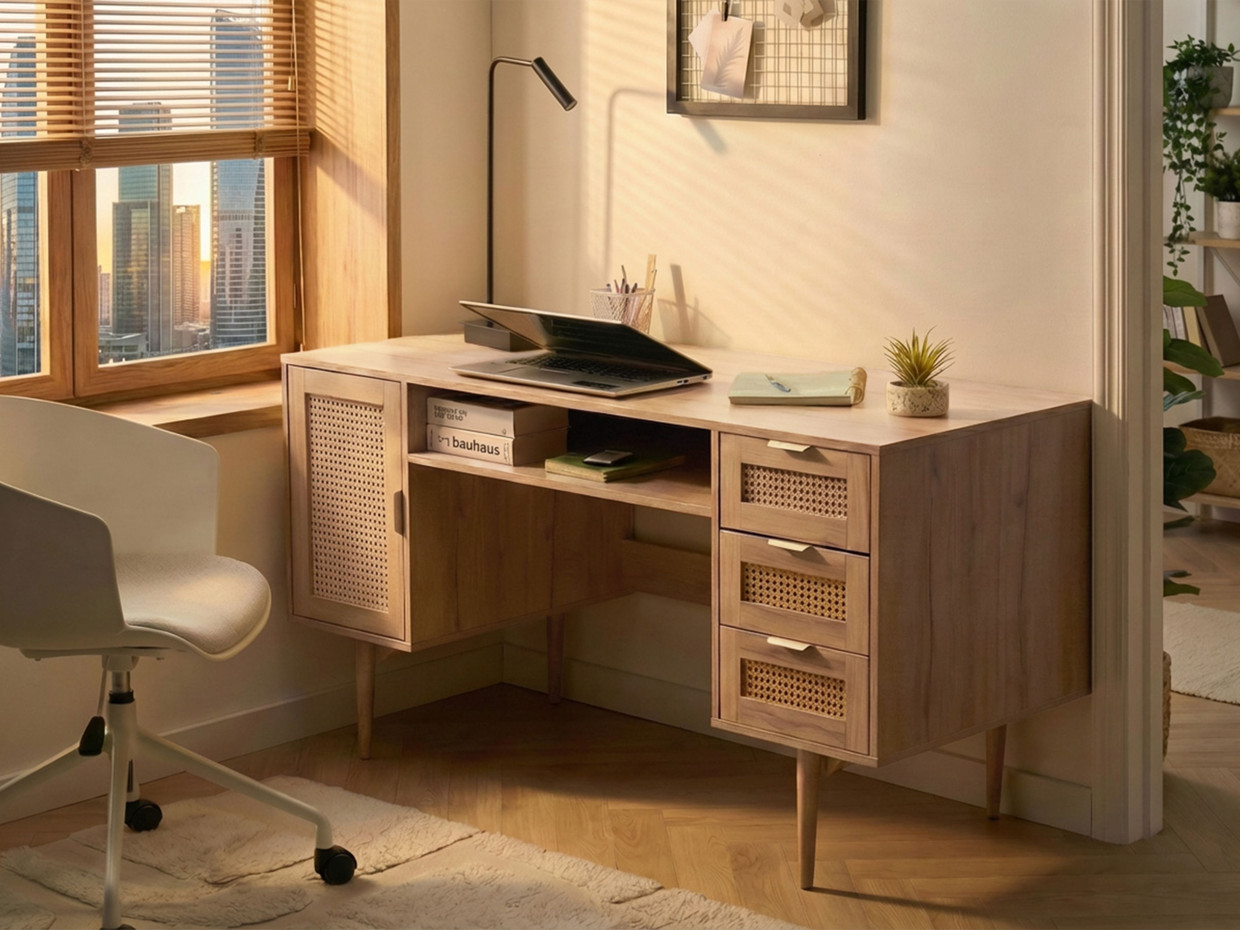 Home Office Desk RAFFRA Light Brown 140 cm 60 cm
