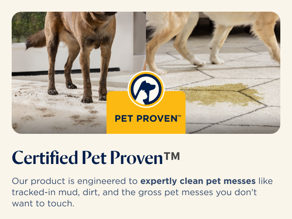 Pet Proven logo and pet messes cleaning text