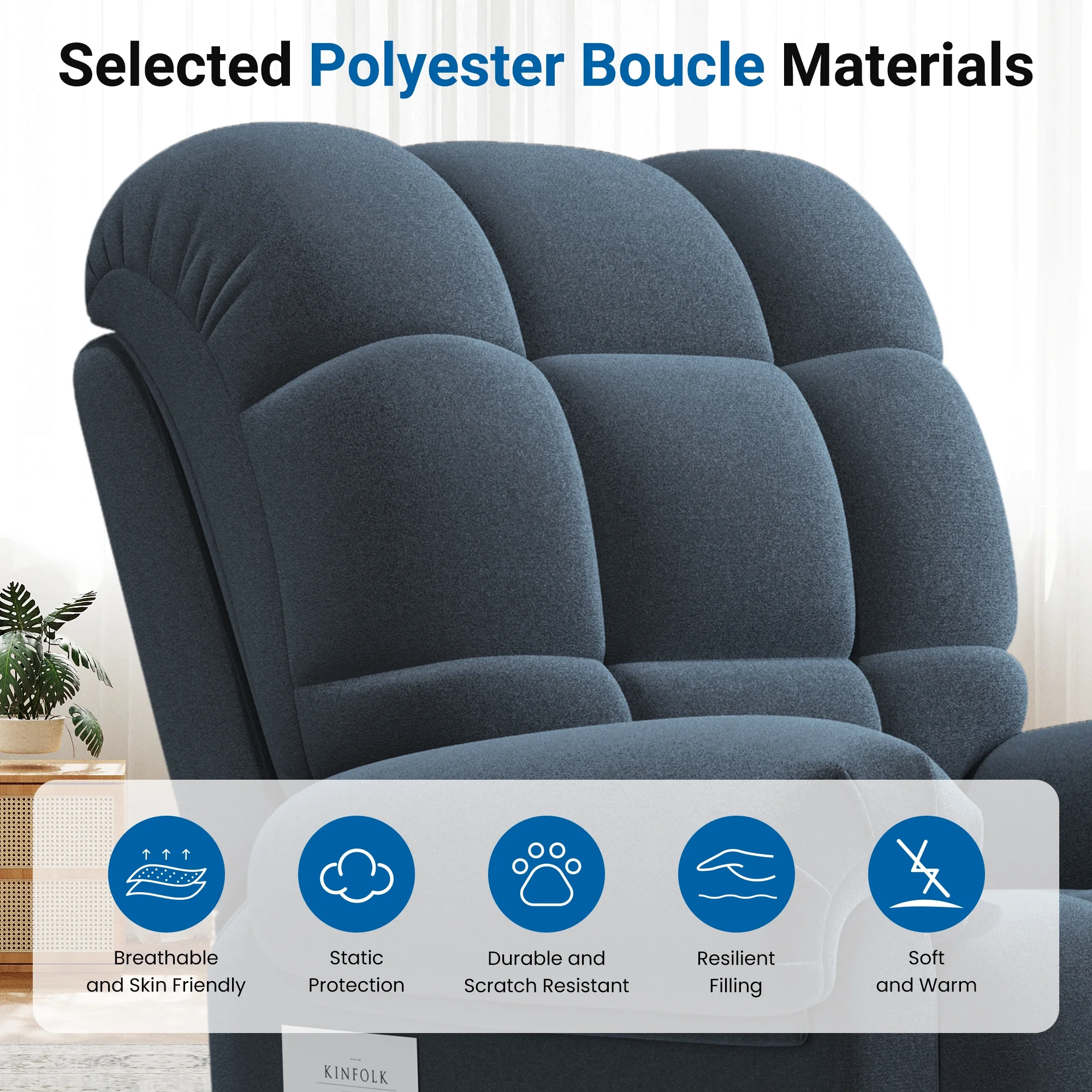 Power Recliner Chair,Electric Recline Sofa Chair for Adults with USB Port,Comfy Teddy Fleece Adjustable Cloud Sofa,Tool-Free Setup,Beige White - Image 19