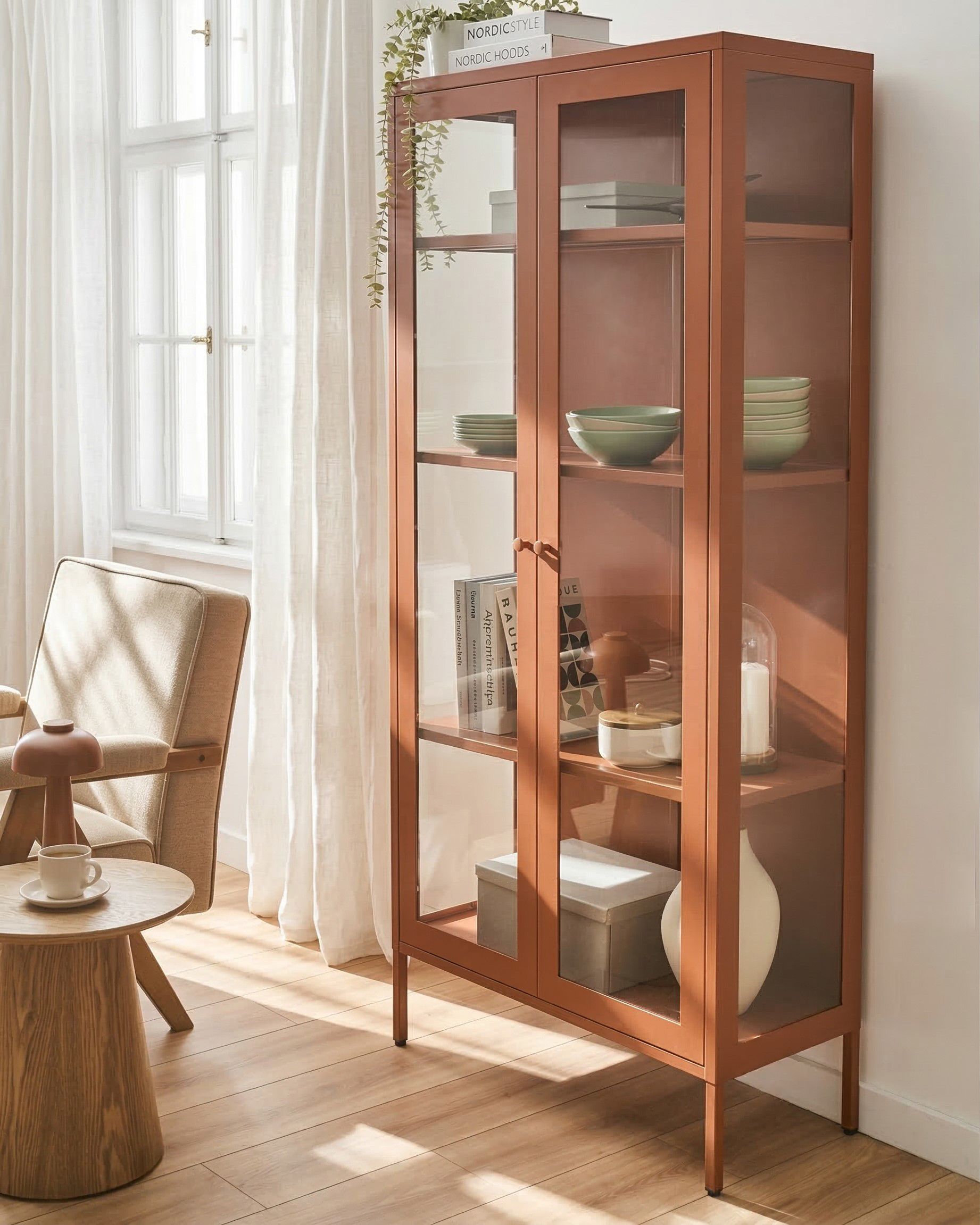 Glass Display Cabinet HARTY Metal 80 cm Golden Brown