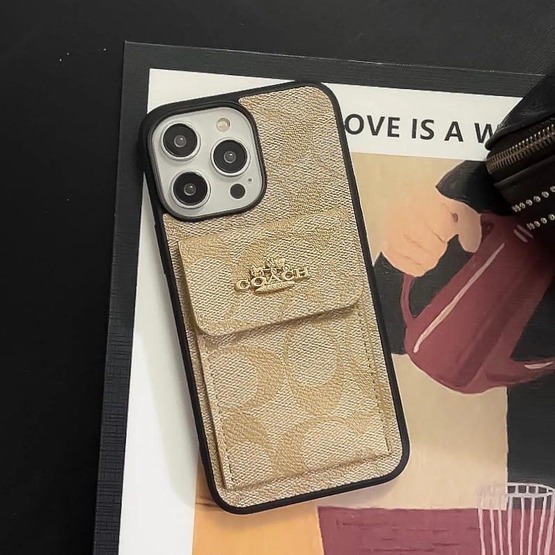 Coach iPhone Case With Card Holder Wallet Coffee  -SZK240425 - Wholesale & Influencer