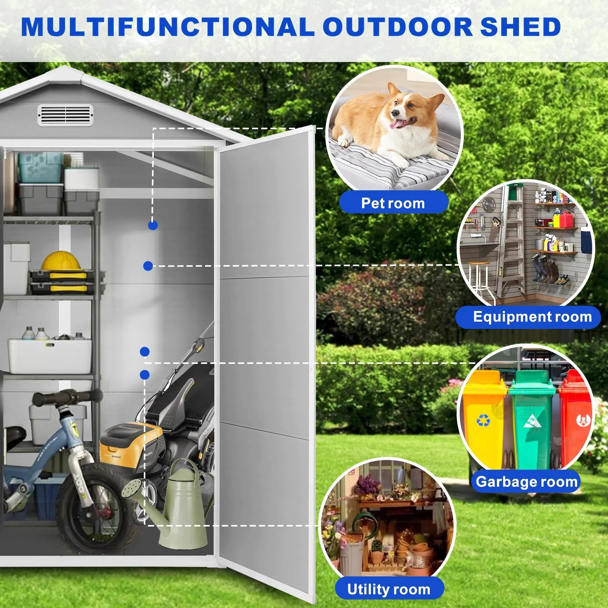 Seizeen Resin Outdoor Storage Shed With Floor, Light Gray, 82 in H - Image 11 Seizeen Resin Outdoor Storage Shed With Floor, Light Gray, 82 in H - Image 11