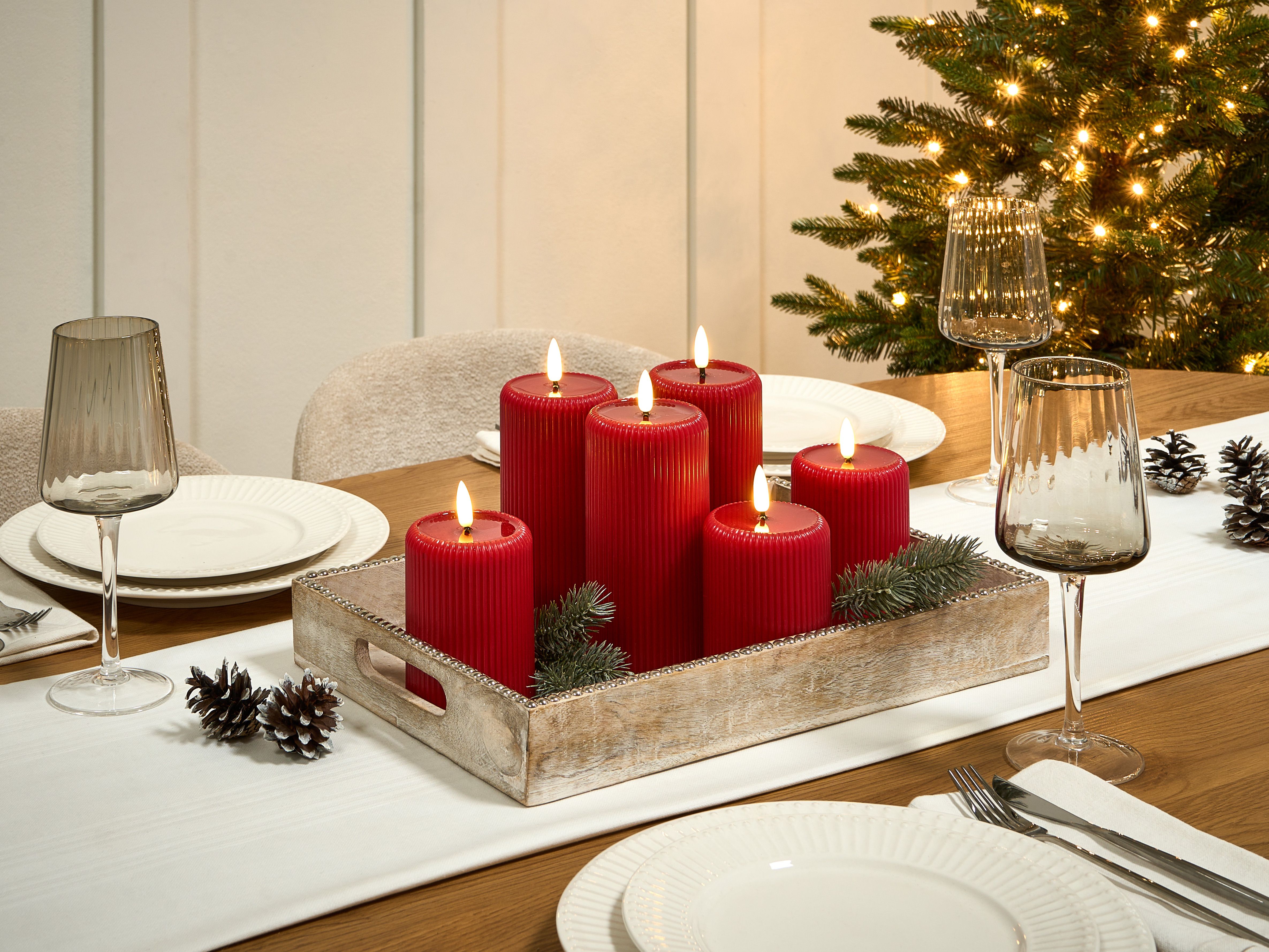 Set of 6 LED Candles NOISETTE 10/16 cm Red