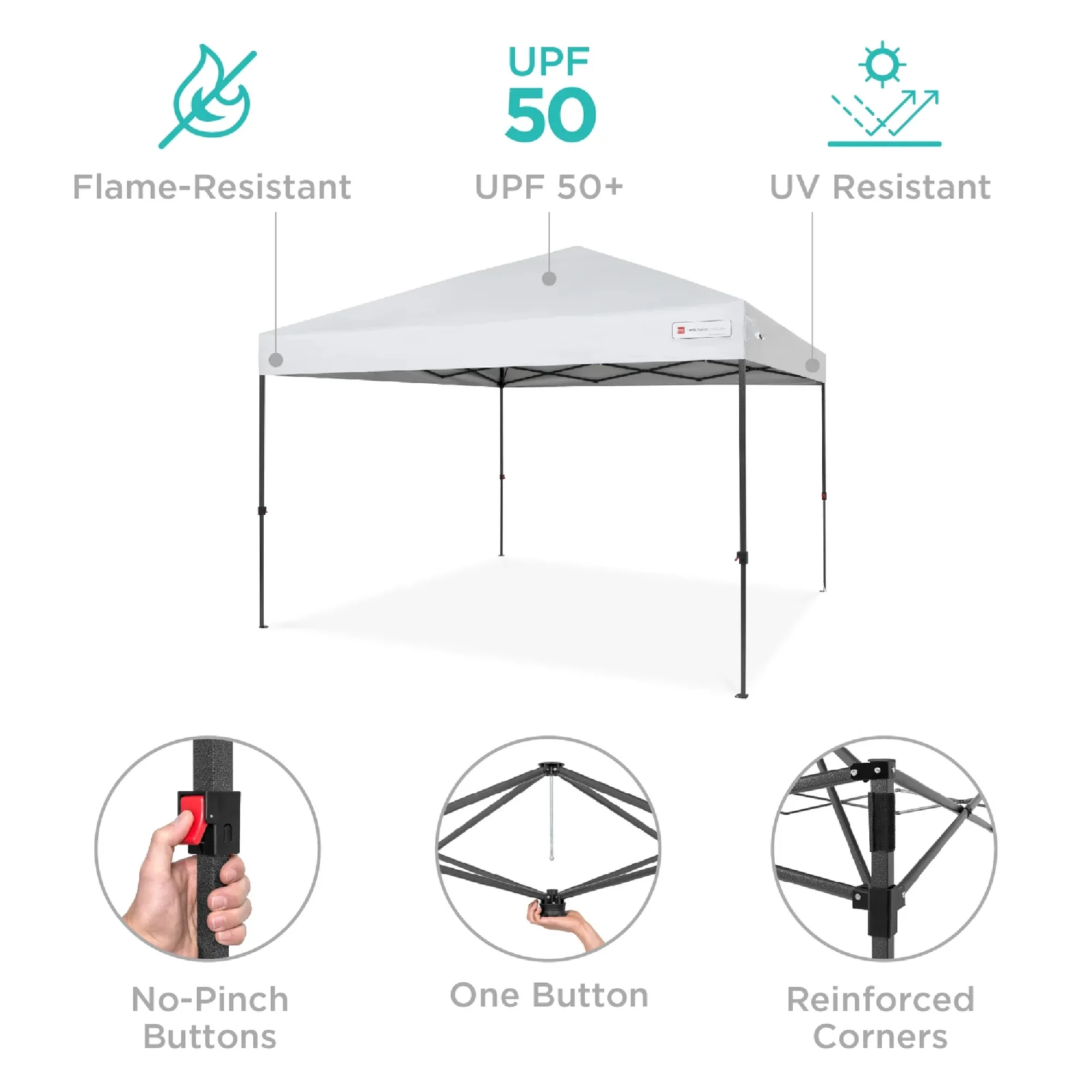 Best Choice Products 10x10ft Easy Setup Pop Up Canopy w/ 1-Button Setup, Wheeled Case, 4 Weight Bags - White - Image 8