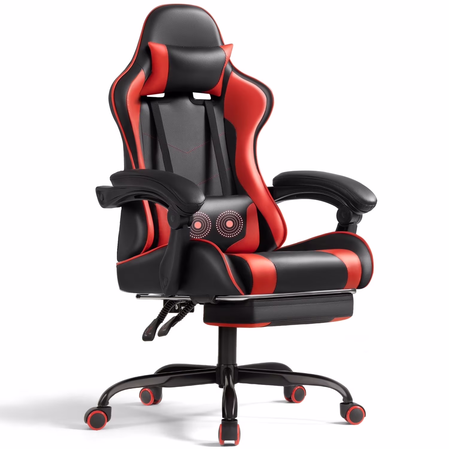 Lacoo PU Leather Gaming Chair Massage Ergonomic Gamer Chair Height Adjustable Computer Chair with Footrest & Lumbar Support, White - Image 11