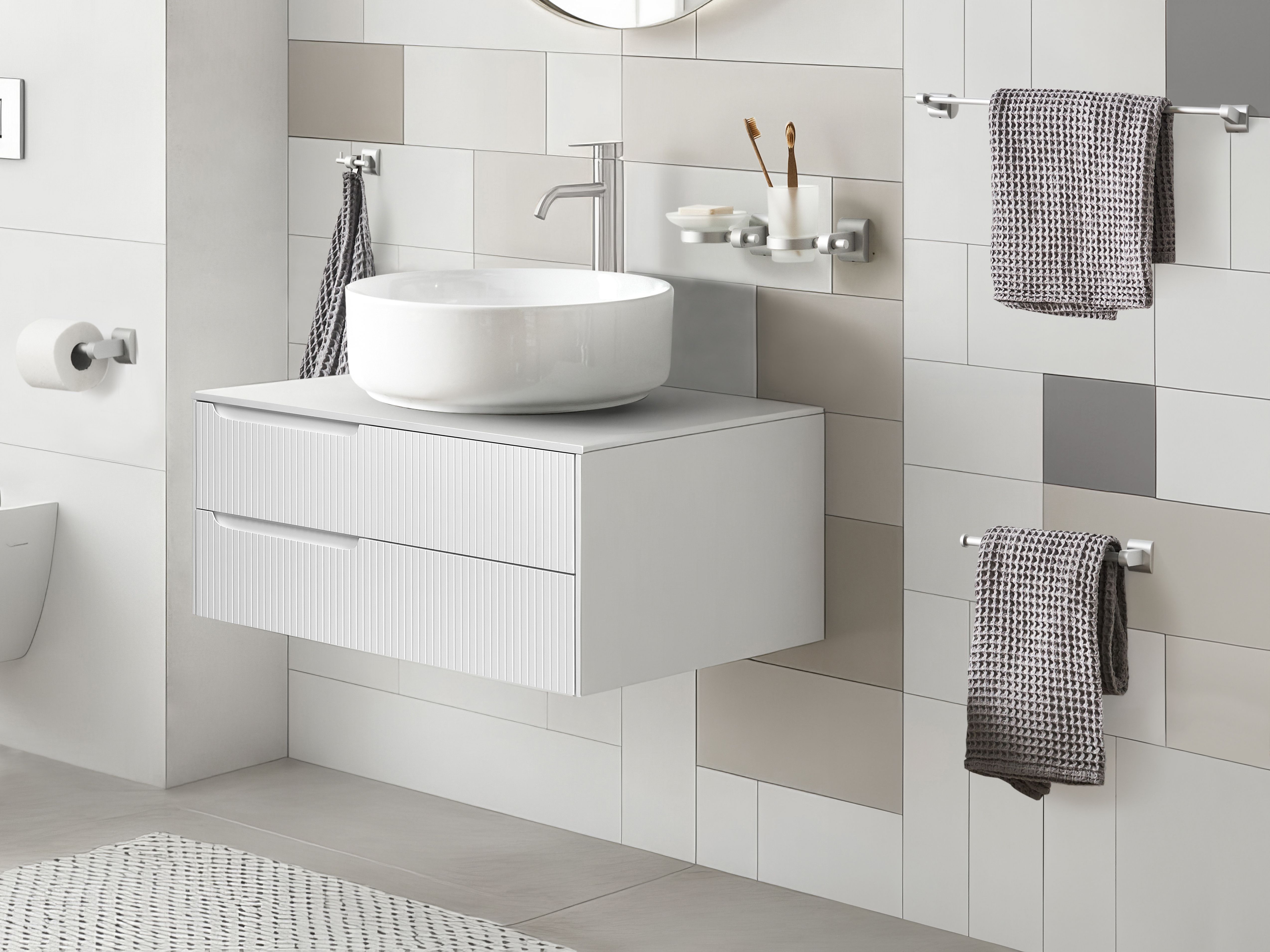 6-Piece Bathroom Hardware Set TALARA with Towel Bars and Hooks Silver
