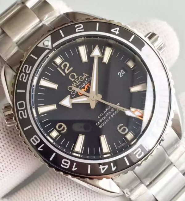 Replica Omega Planet Ocean SS GMT Black Dial Silver Markers SS Bracelet A8605 - Top club