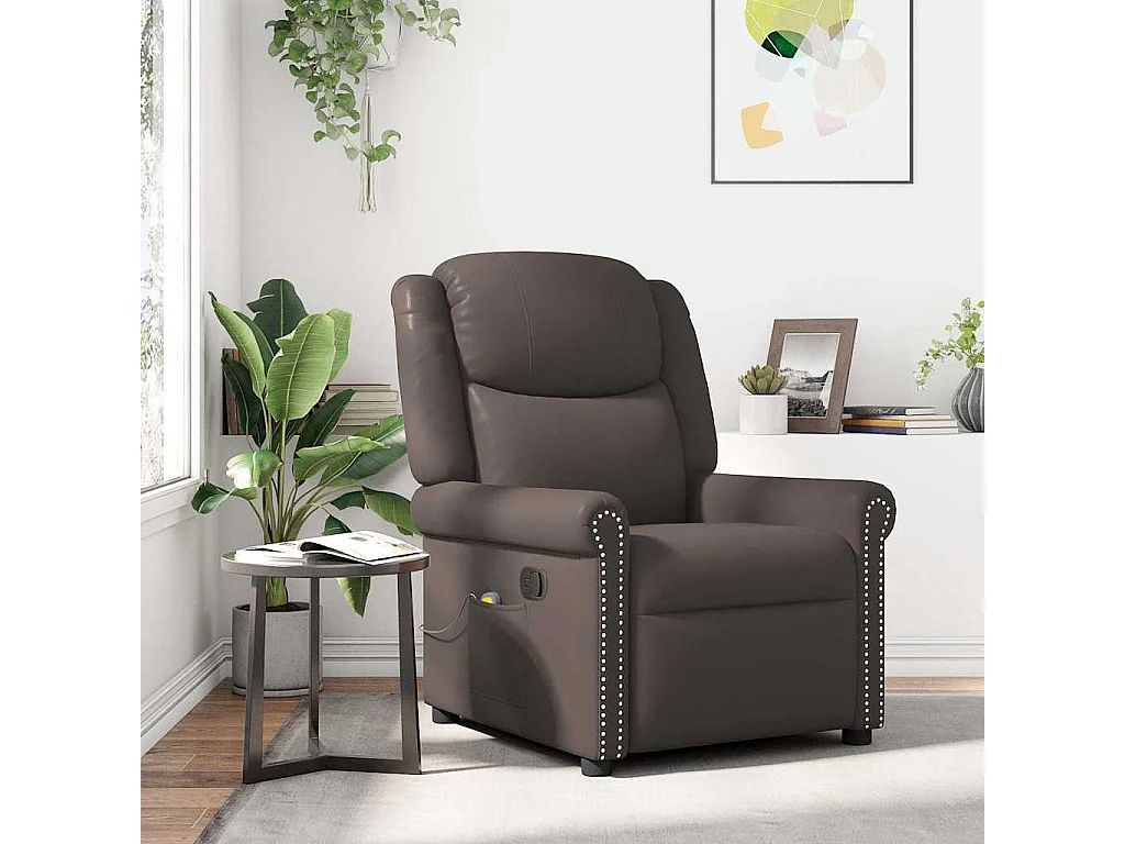 Fauteuil Salon-Chaise de relax-Fauteuil de massage Marron Similicuir brillant SHL4558