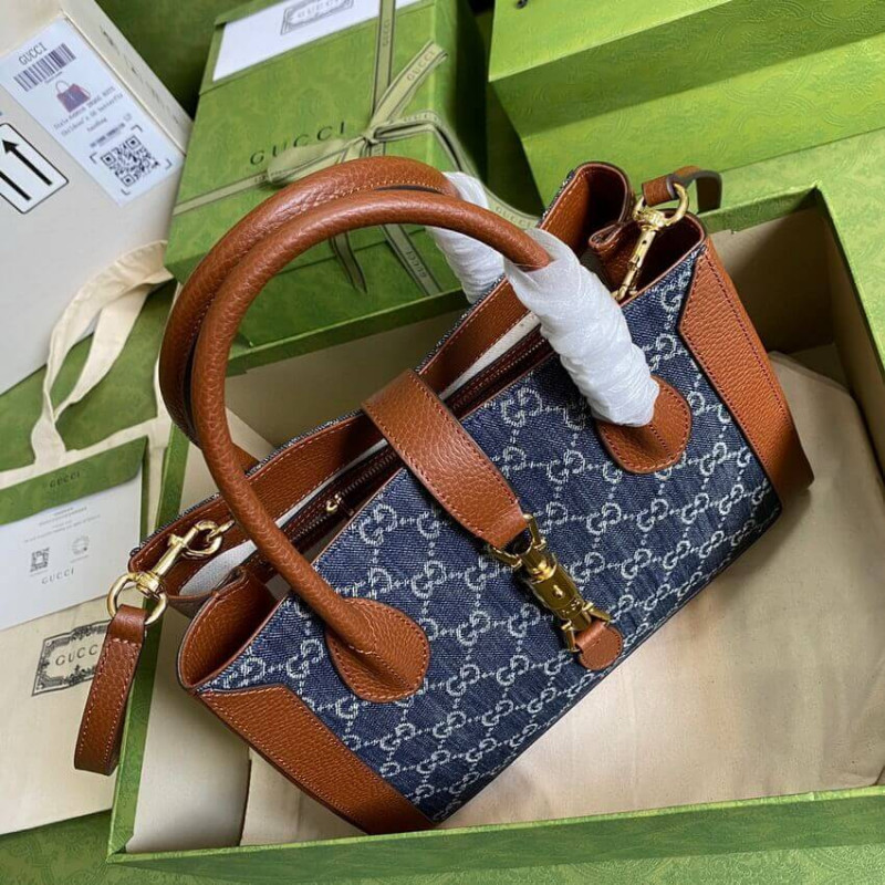 Replica Gucci Jackie 1961 Medium Tote Bag In Blue Denim 6490161:1High-quality replica