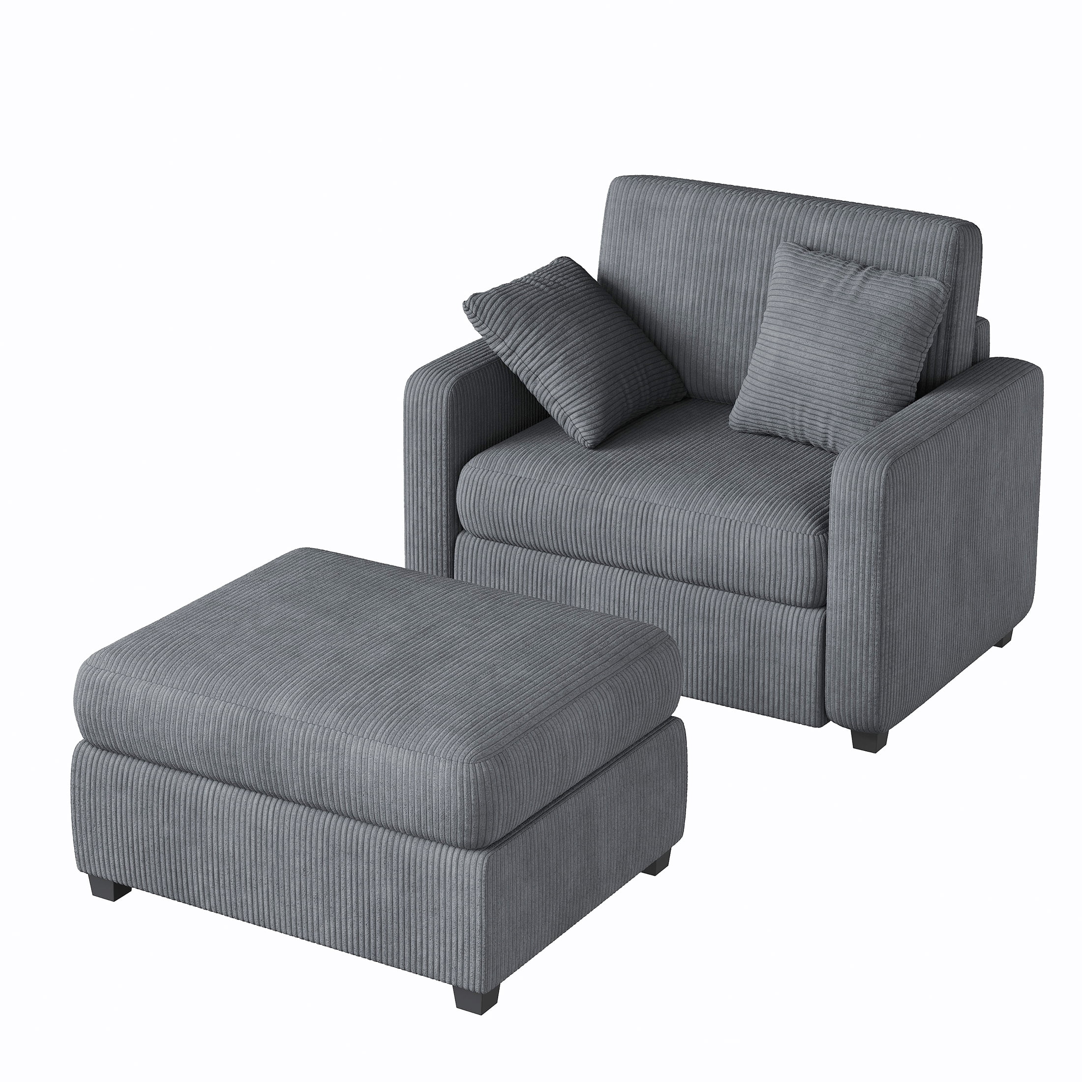 LUMIHO Chaise Lounge Chair Indoor, 42" Sleeper Chair with Two Throw Pillows and Armrests, Corduroy Chaise Couch Chair with Ottoman for Living Room, Bedroom, Apartment, Green - Image 33