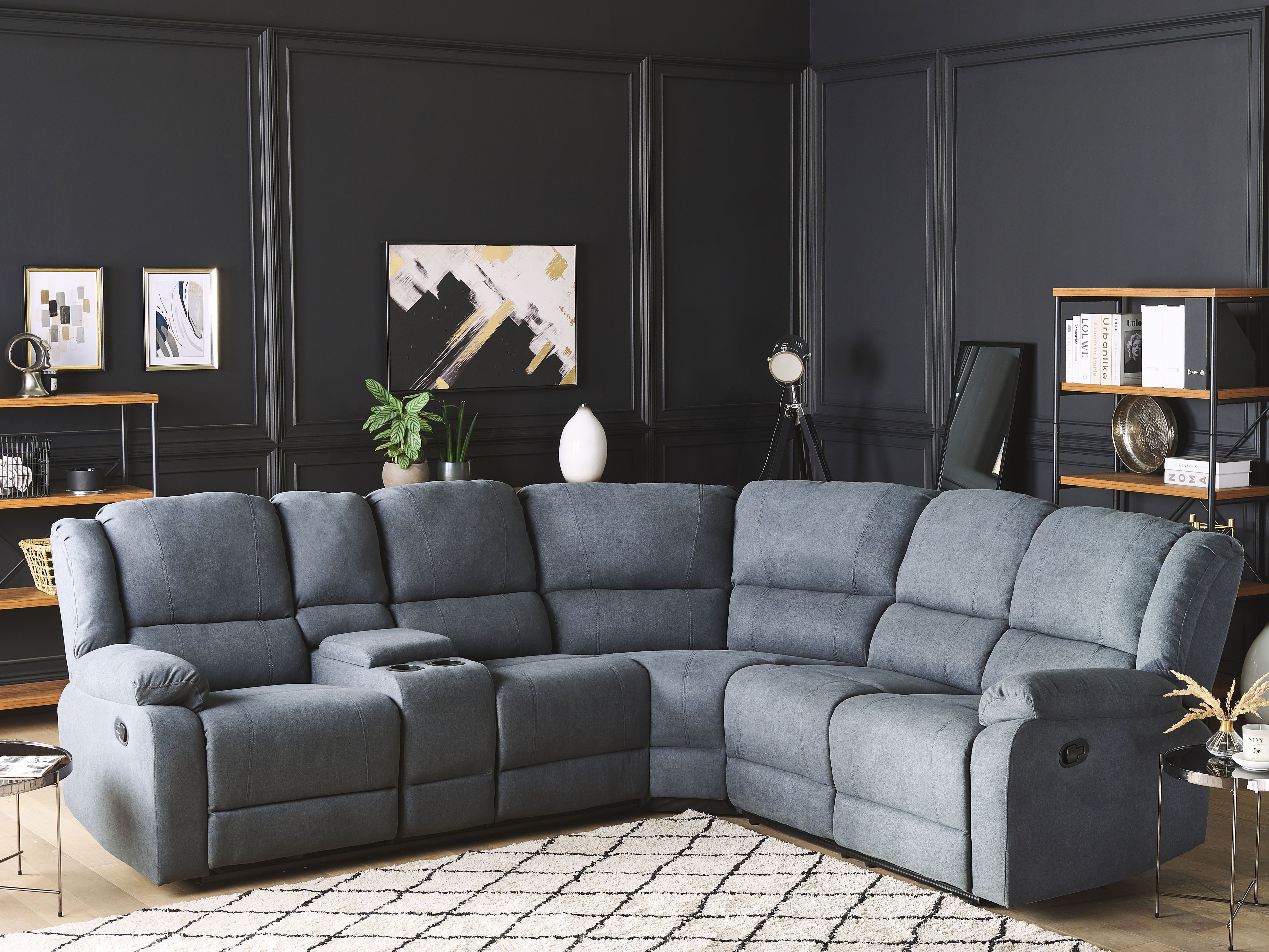 Manual Recliner Corner Sofa 5 Seater ROKKE Fabric Grey Left Hand