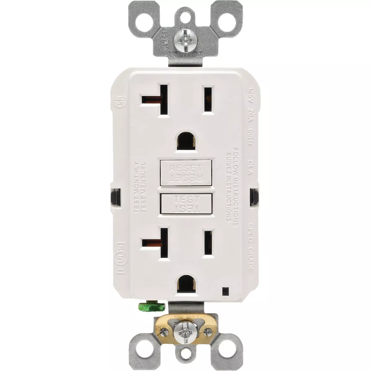 Leviton SmartlockPro Self-Test 20A White Commercial Grade Rounded Corner 5-20R GFCI Outlet