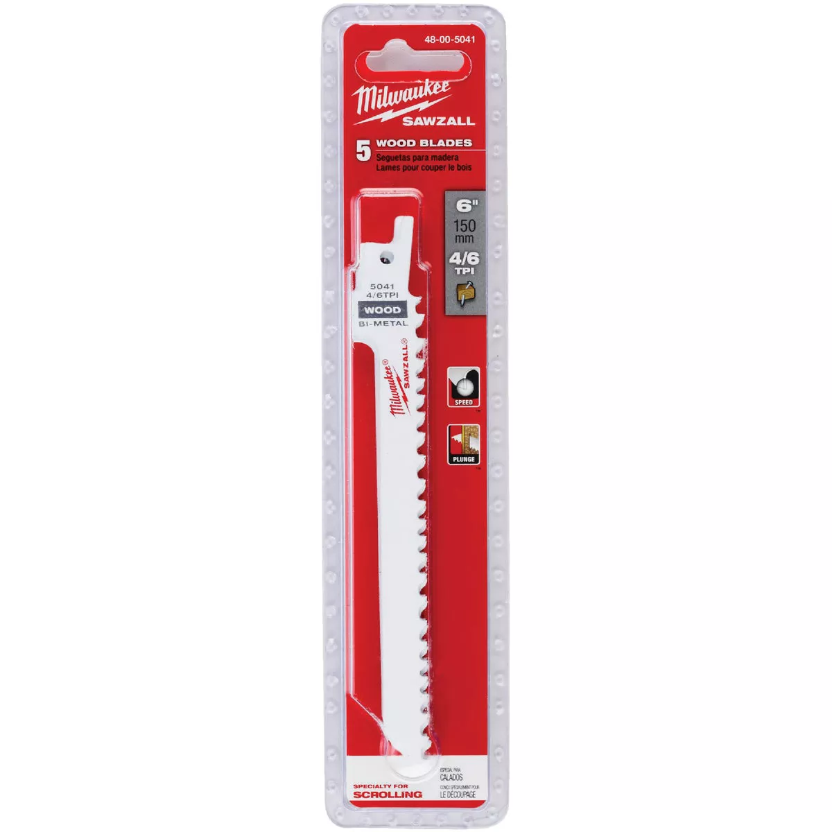 Milwaukee SAWZALL 6 In. 4/6 TPI Wood Scrolling Reciprocating Saw Blade (5-Pack)
