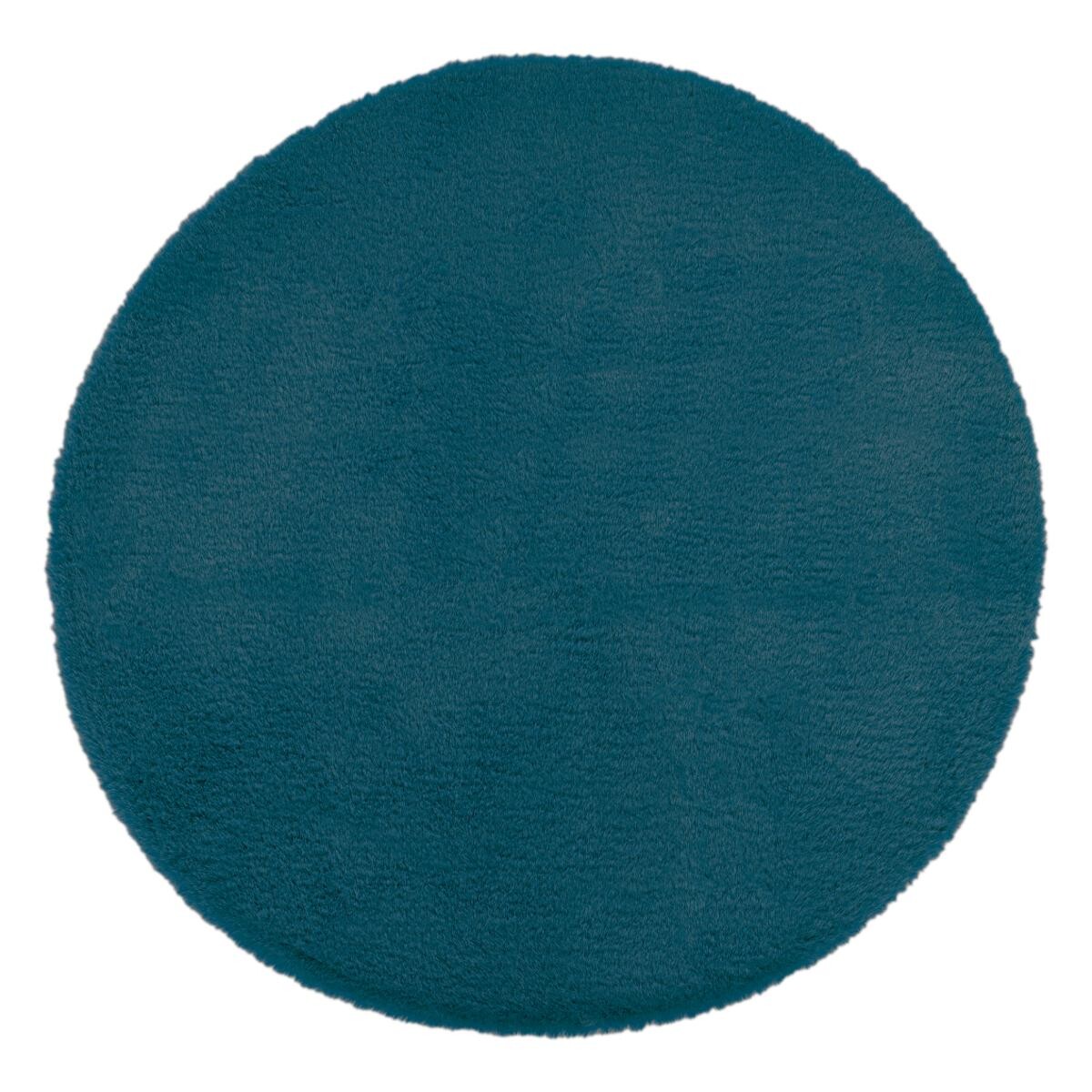Fur effect round rug Duck blue, D.80 cm