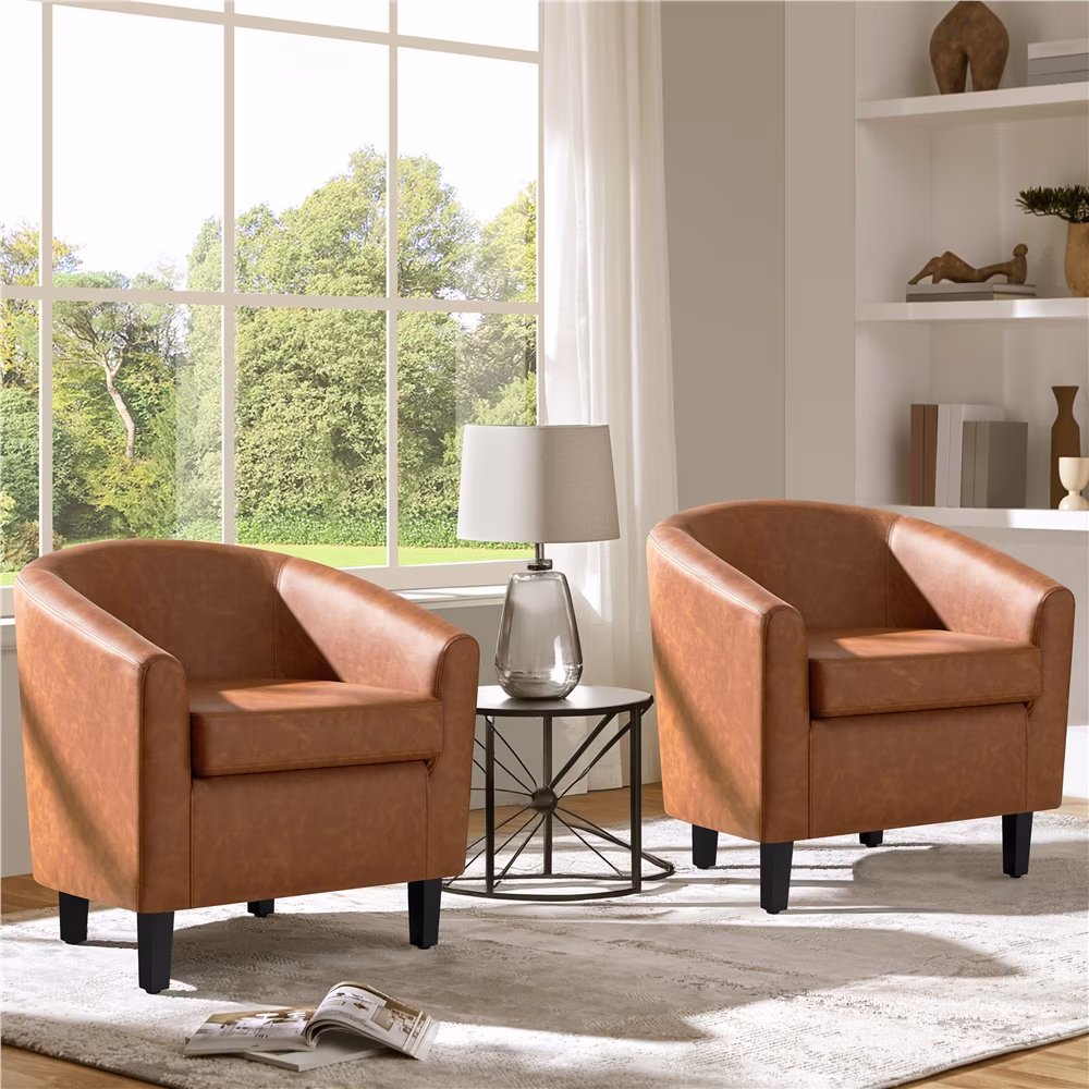 Renwick Faux Leather Barrel Accent Chair for Living Room, Set of 2, Black - Image 11