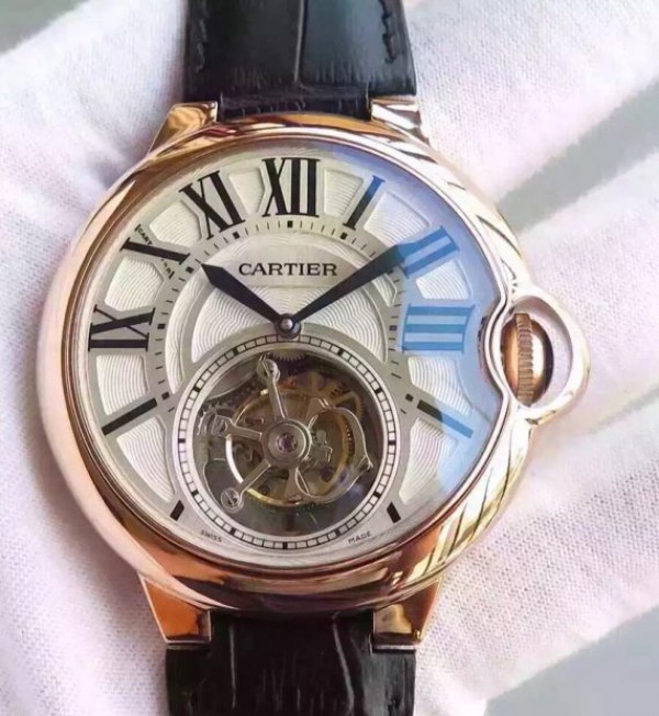 Replica Cartier Ballon de Cartier 46MM Tourbillon RG White Dial Leather Strap Flying Tour - Top club