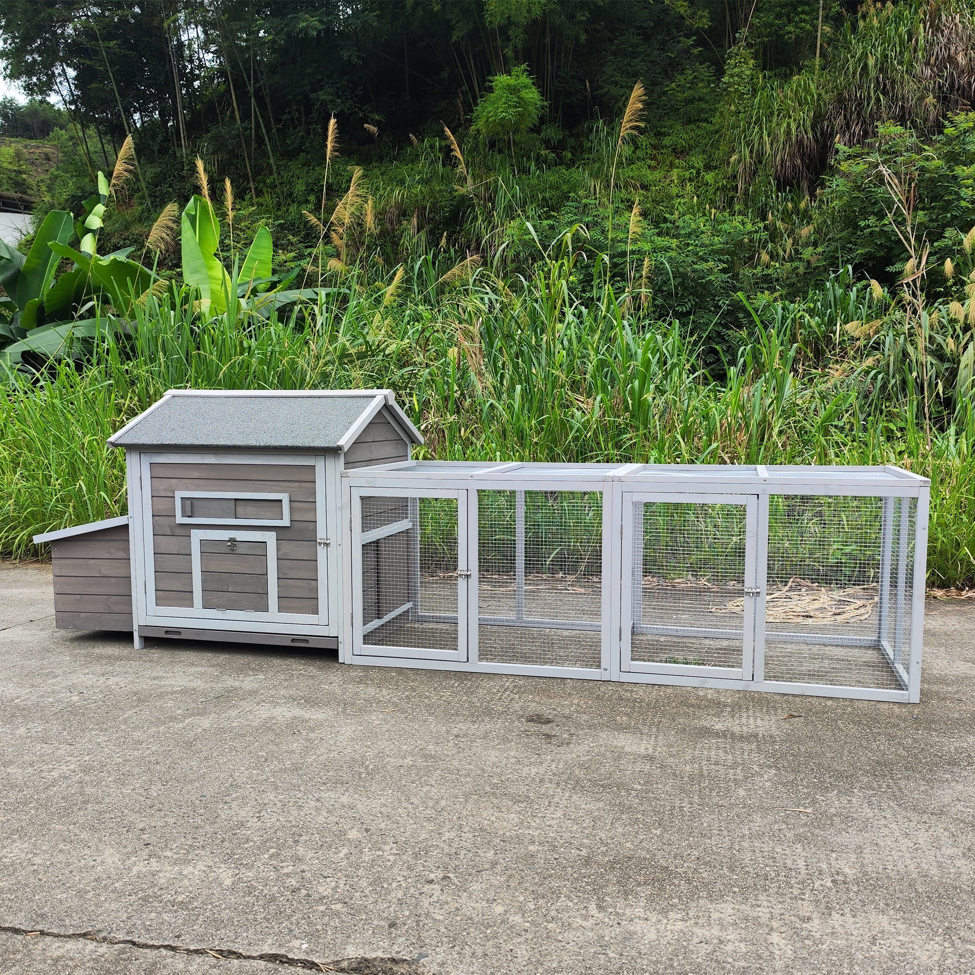 Pefilos 55" 2 Story Rabbit Hutch with Ramp, Tray, Wood Bunny Cage Poultry Chicken Coops, Beige - Image 25