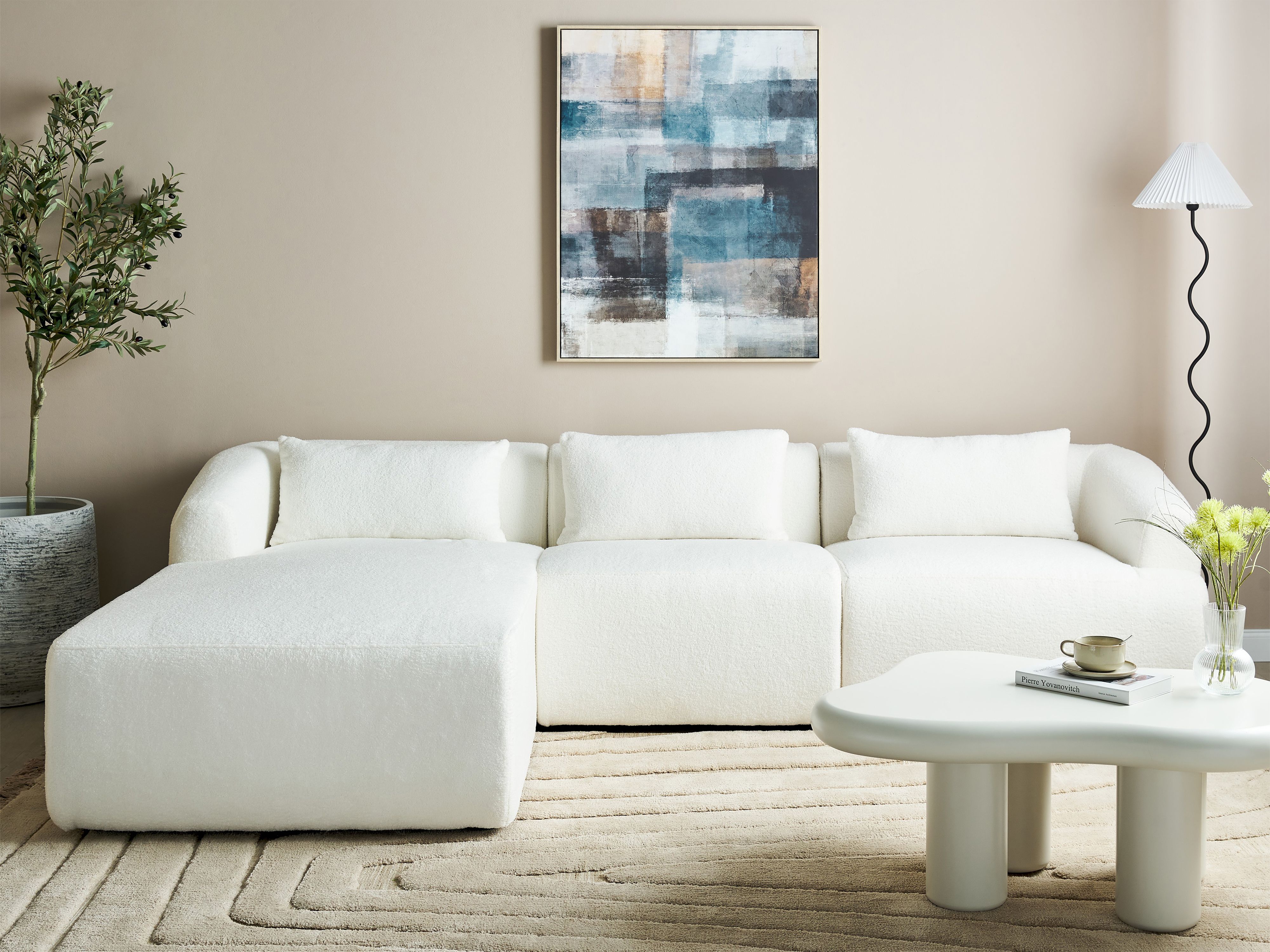 Corner Sofa 3 Seater SVANSELE Boucle Off-White Right Hand