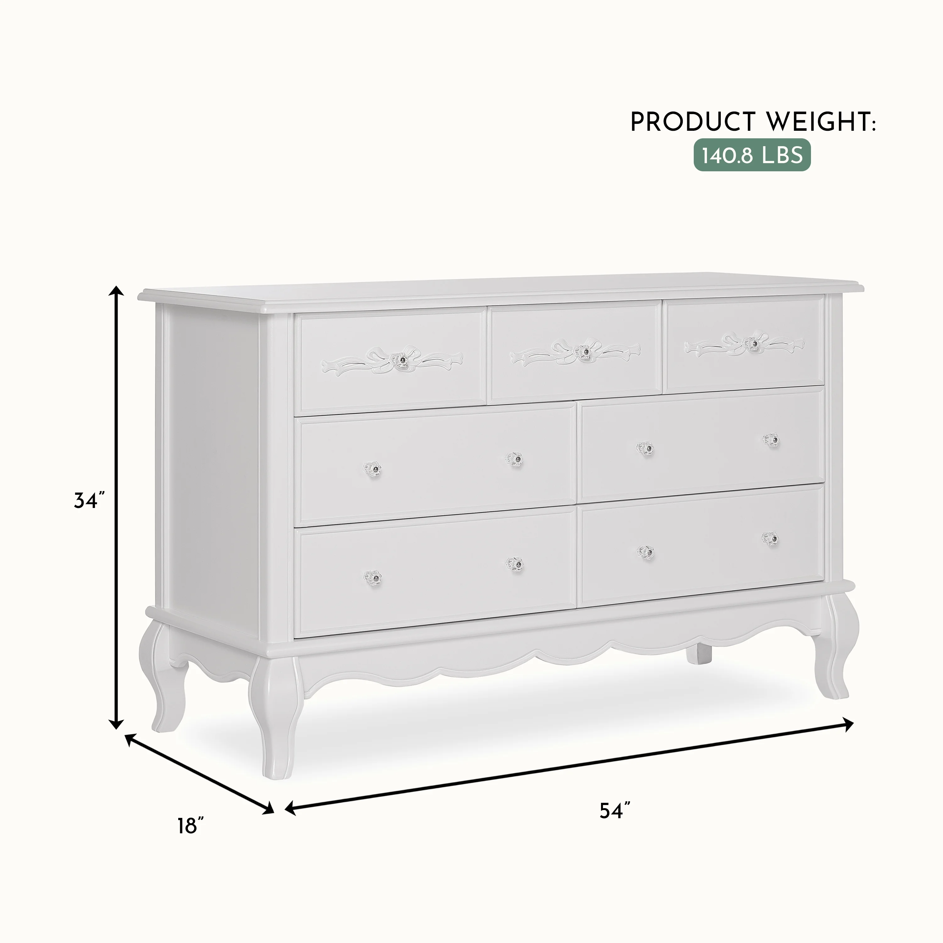 Evolur Aurora 7-Drawer Double Dresser in Ivory Lace, Spacious Drawers - Image 16
