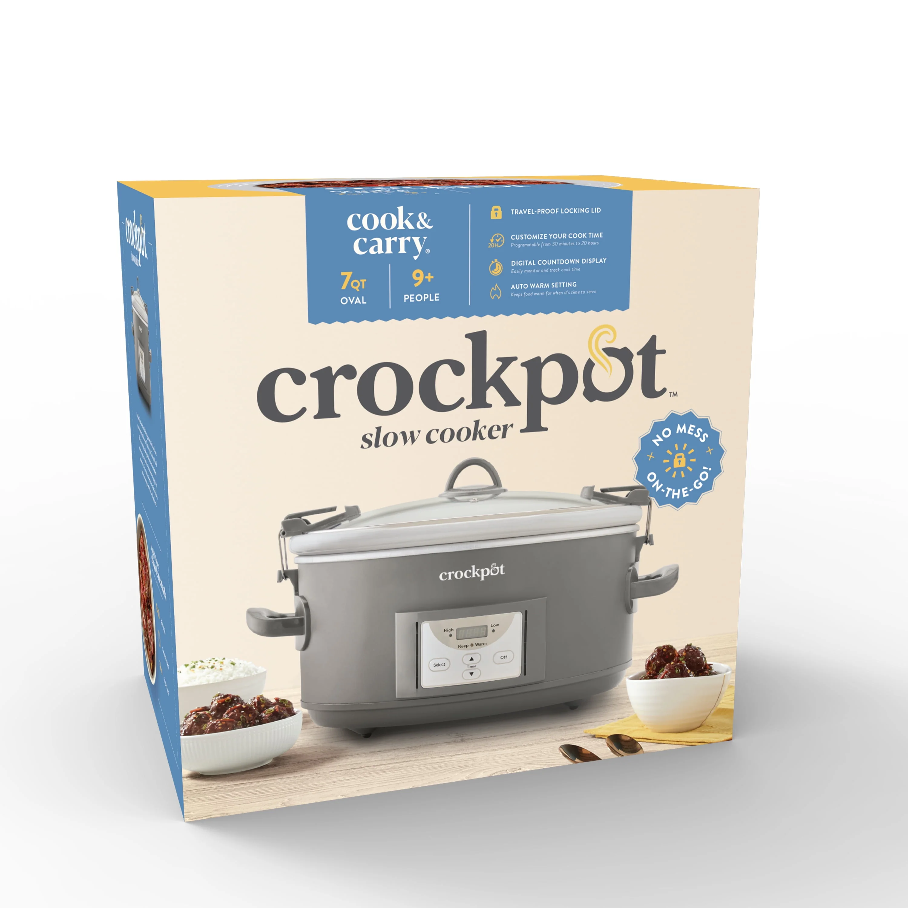 Crockpot 7-Quart Cook and Carry Programmable Slow Cooker, Grey
