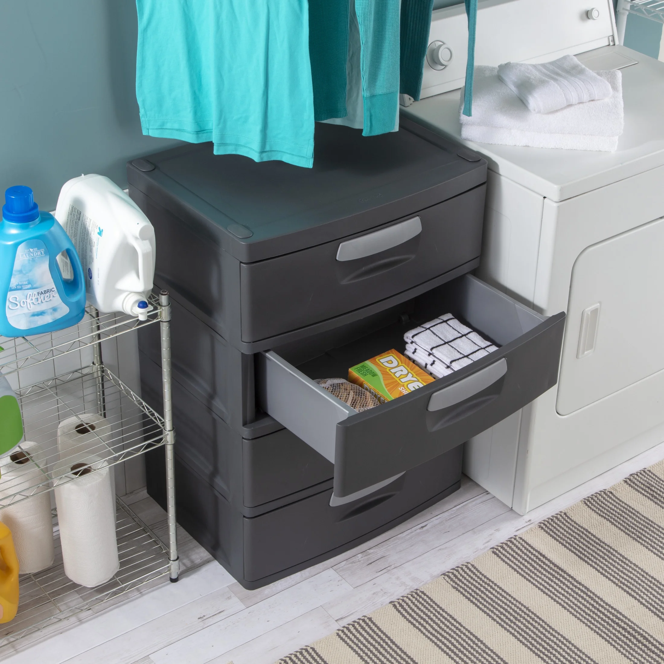 Sterilite 4 Drawer Unit, Durable Plastic Storage Solution for Garages and Basements, Dark Gray - Image 6