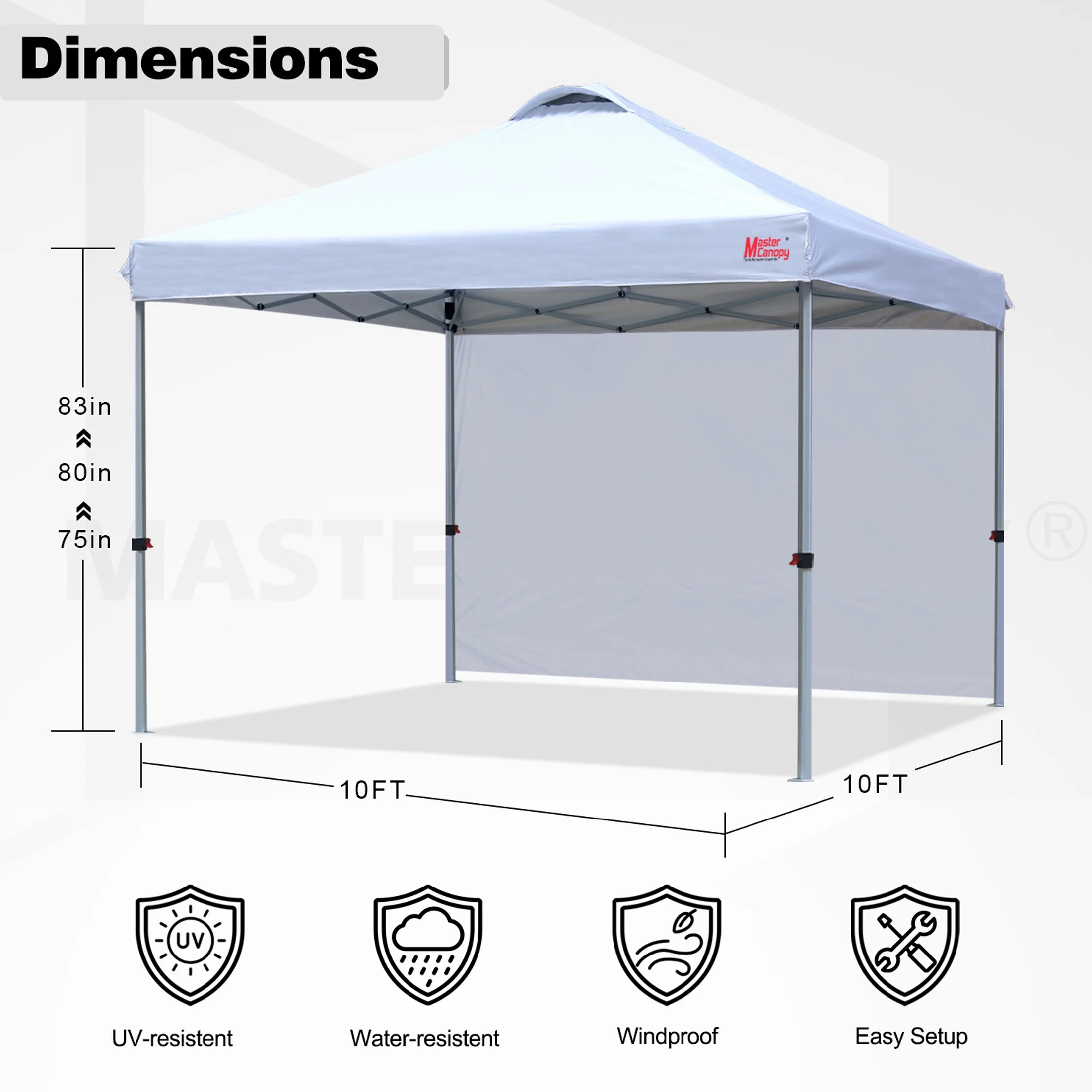 MASTERCANOPY 10' x 10' Easy Pop-up Canopy Tent Outdoor Shade Shelter with 1 Sidewall, White - Image 2